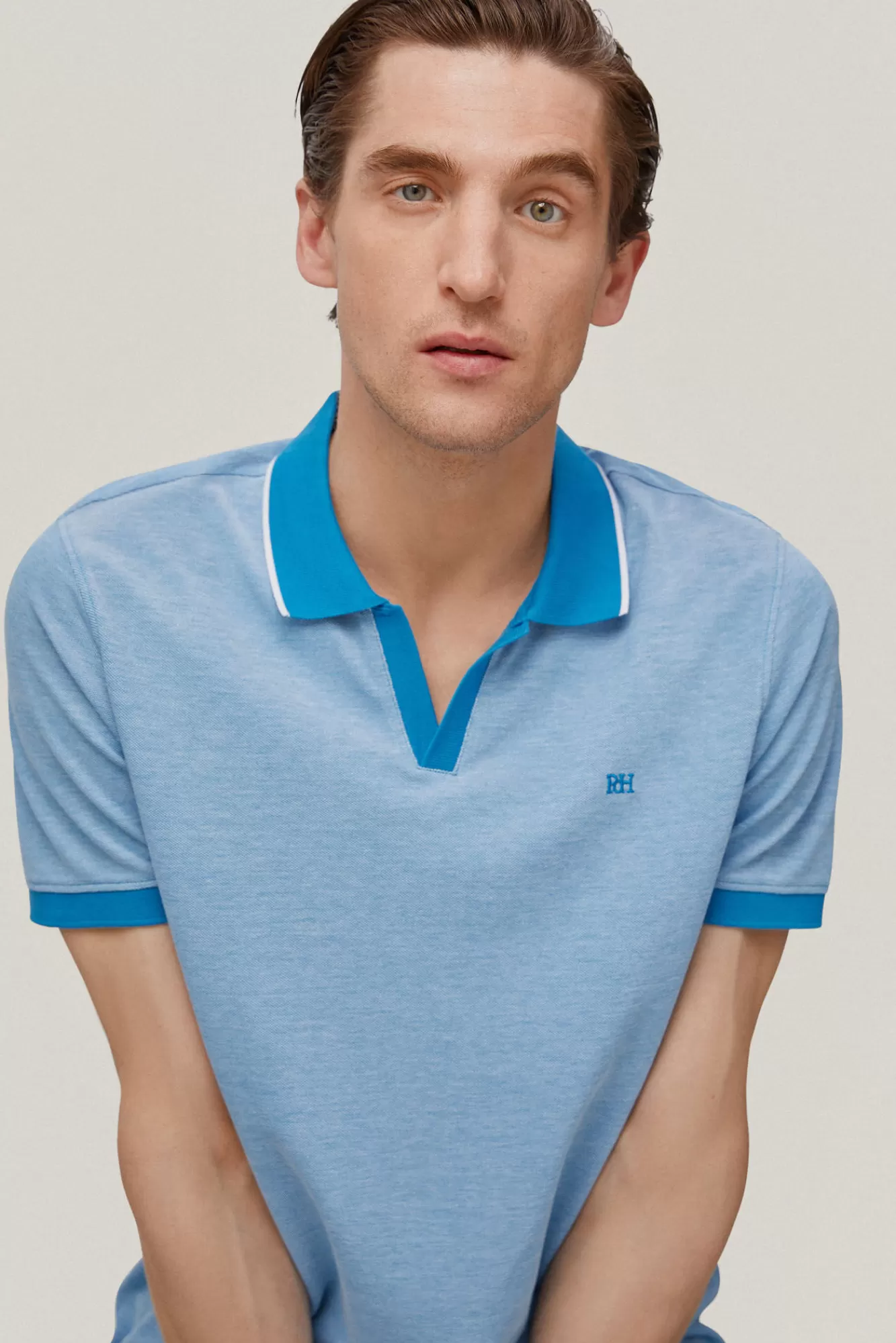 Cheap Pedro del Hierro Open Neck Oxford Polo Shirt Turquoise