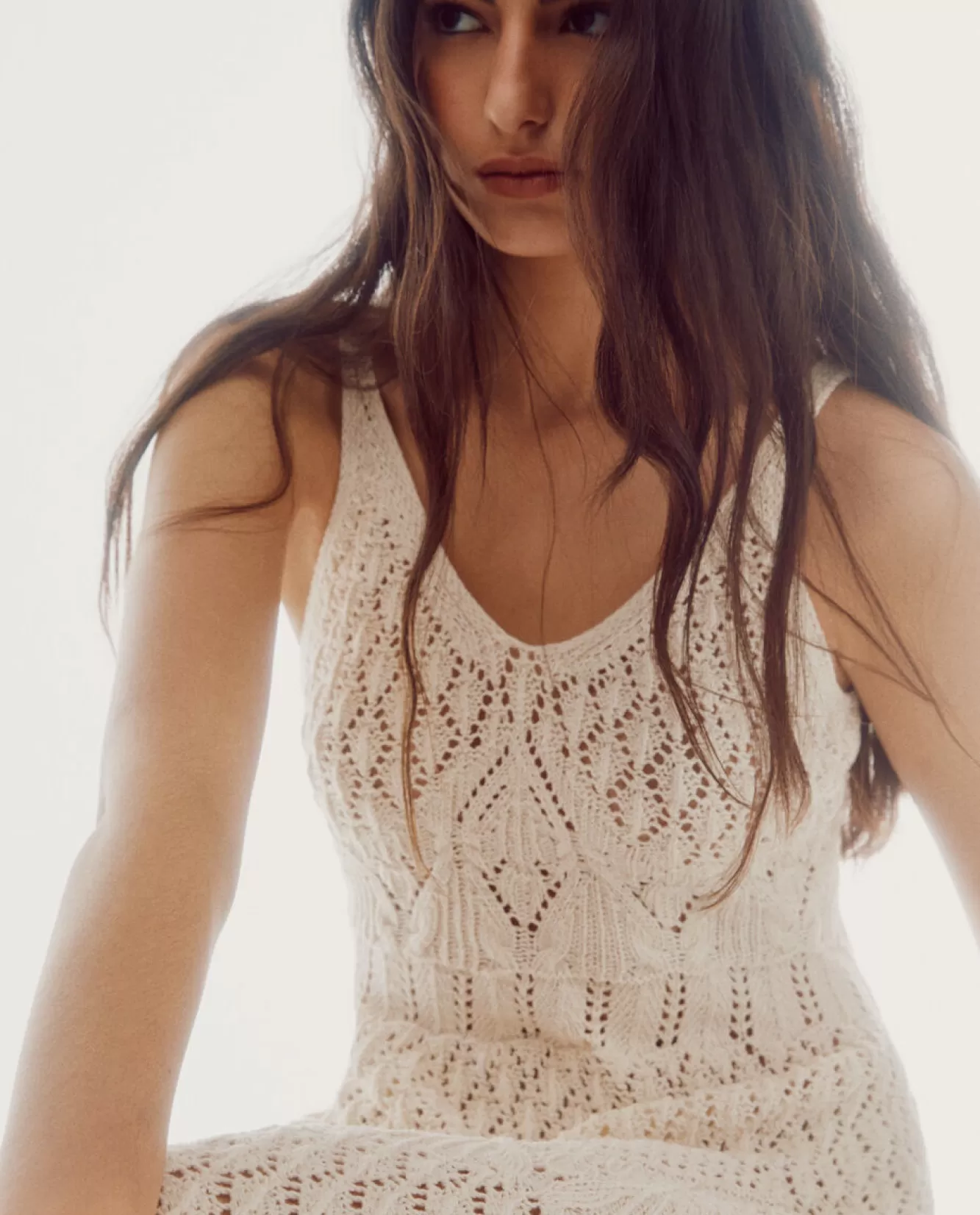 Online Slowlove Openwork Midi Dress Ivory