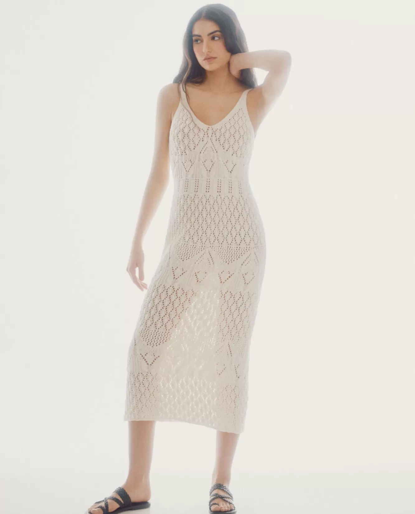 Online Slowlove Openwork Midi Dress Ivory