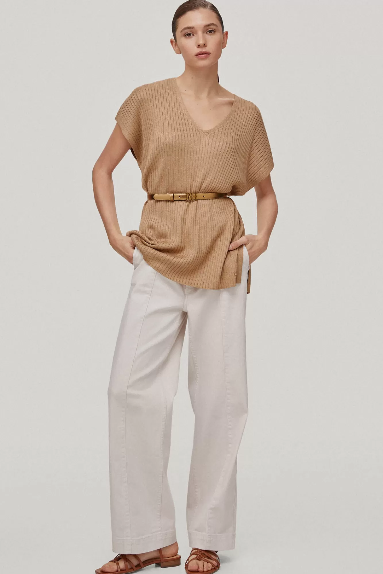 Shop Pedro del Hierro Oversize Ribbed Top Beige