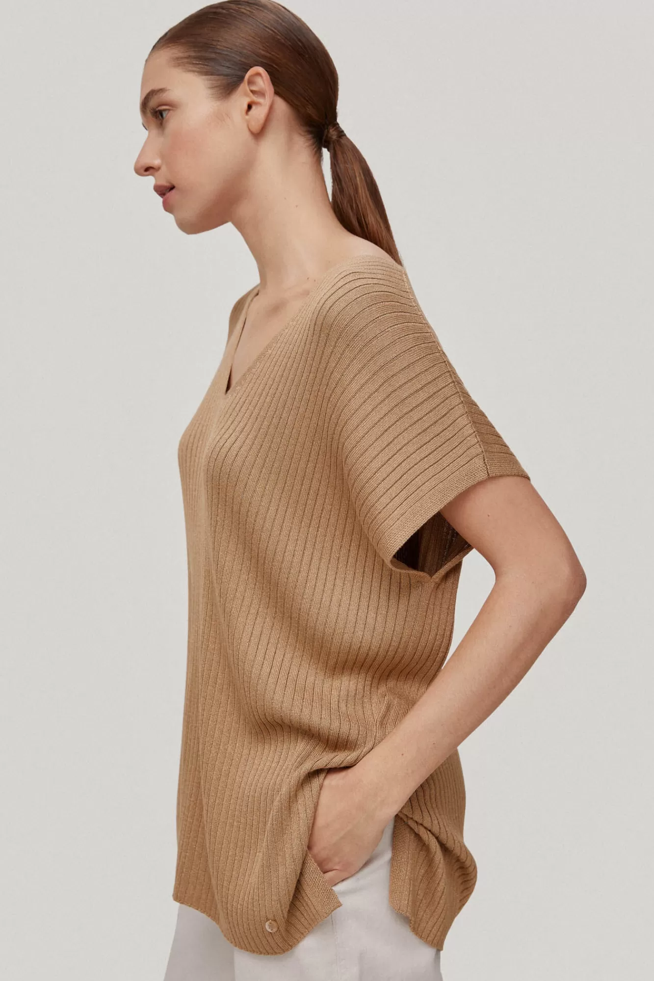 Shop Pedro del Hierro Oversize Ribbed Top Beige