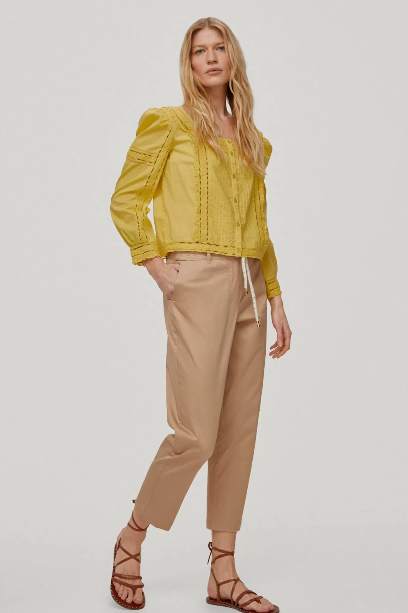 Discount Pedro del Hierro Pintuck And Entredeux Blouse. Yellow