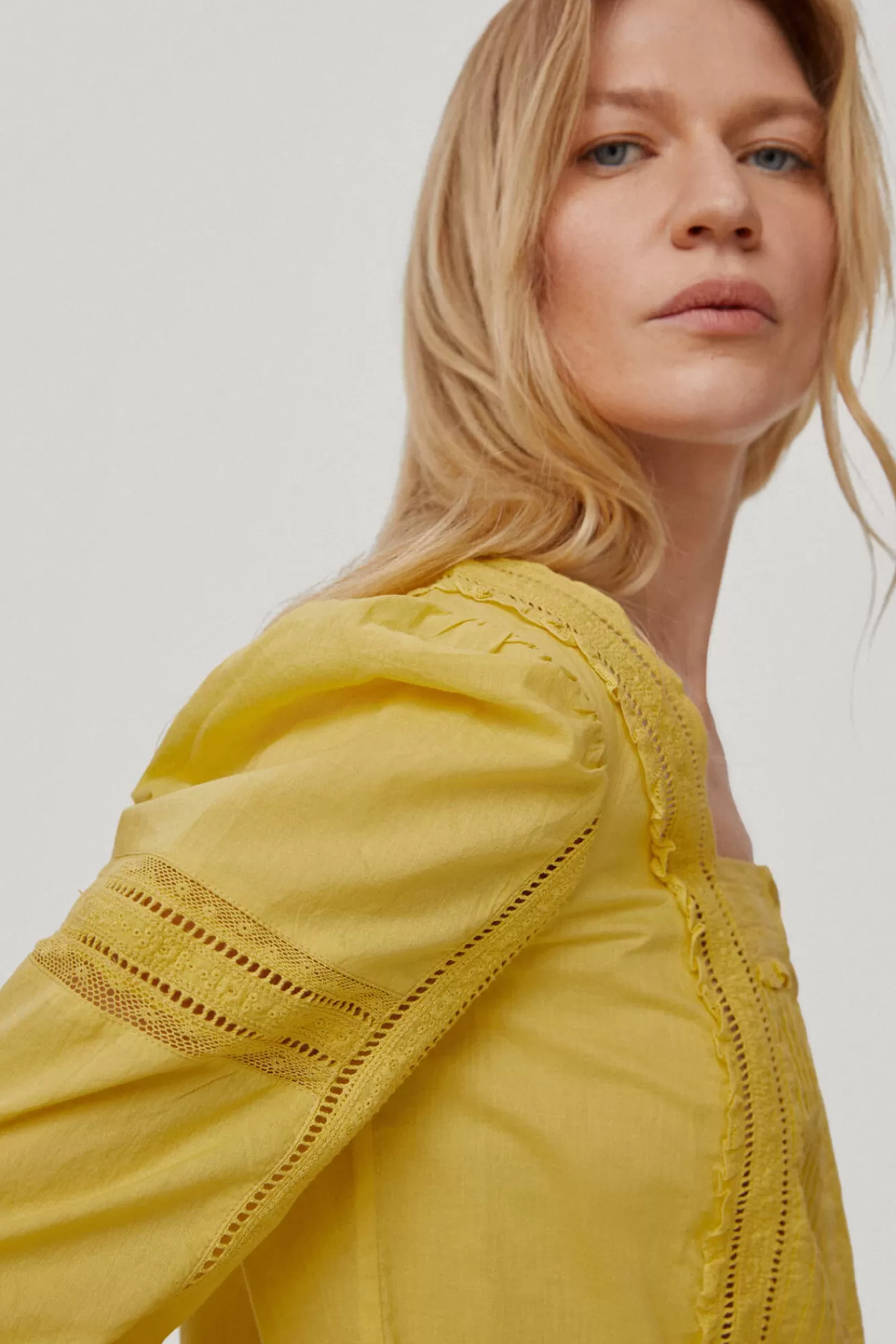 Discount Pedro del Hierro Pintuck And Entredeux Blouse. Yellow