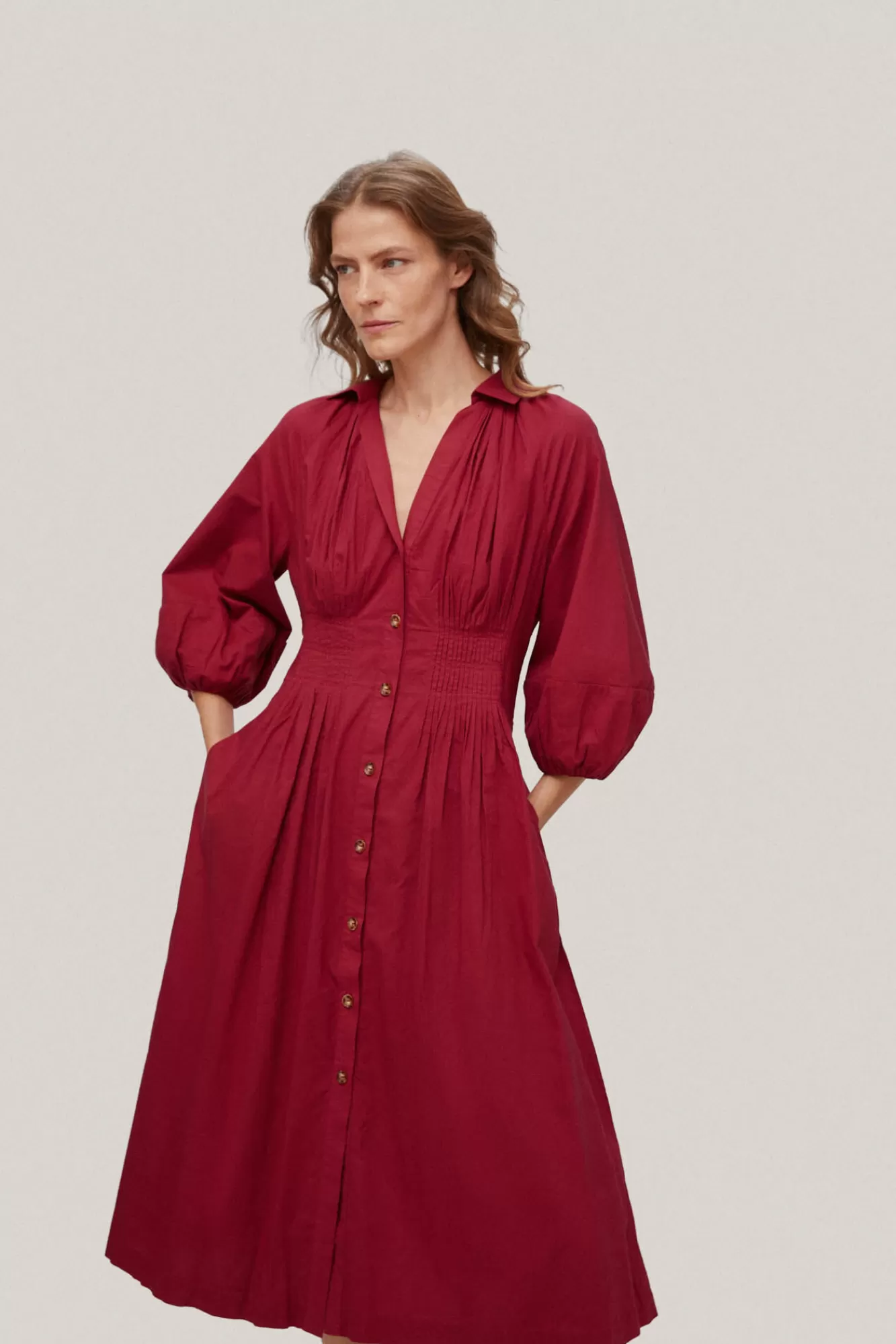 Flash Sale Pedro del Hierro Pintuck Cotton Dress Burgundy