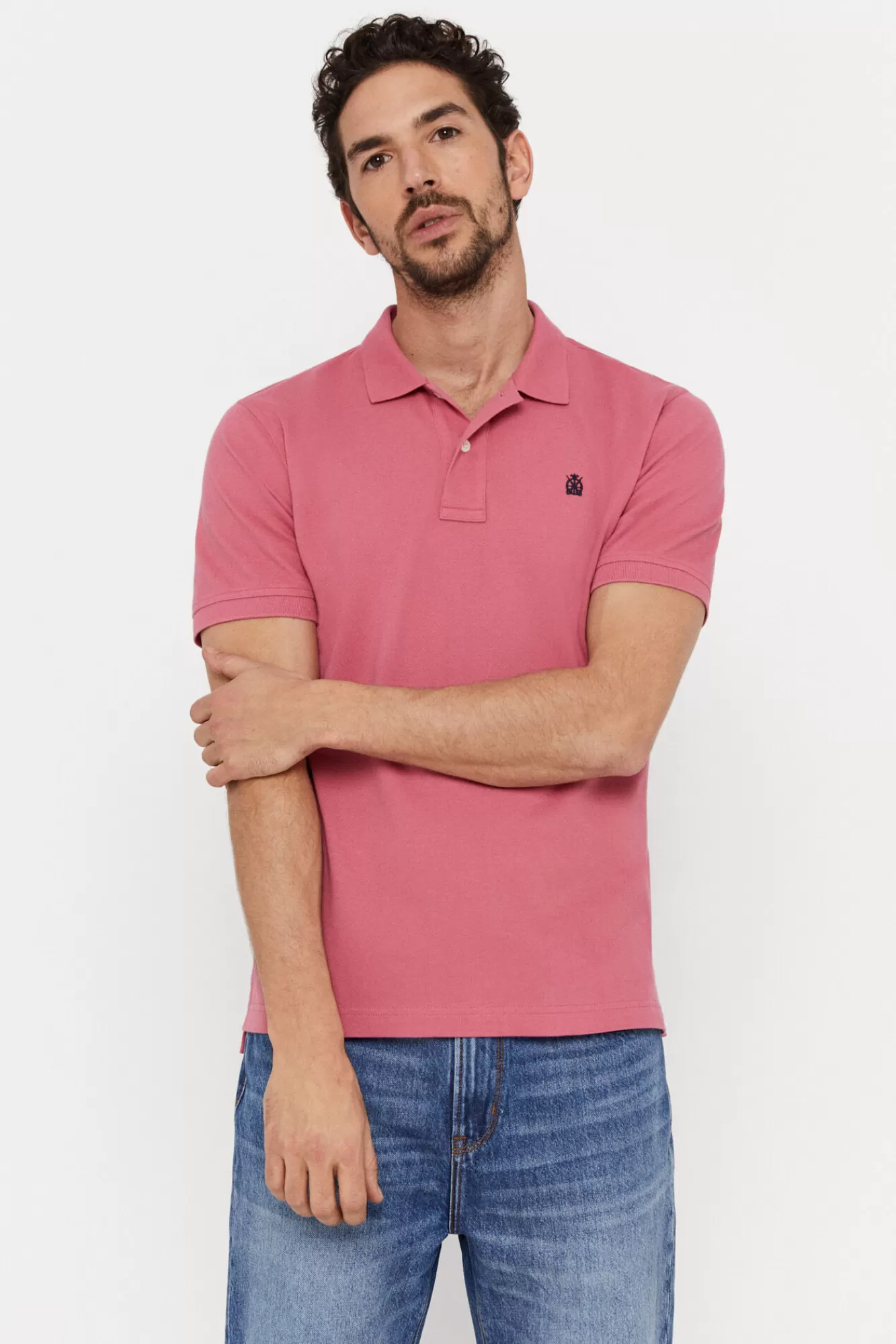 Cheap Cortefiel Pique Polo Shirt With Logo Pink