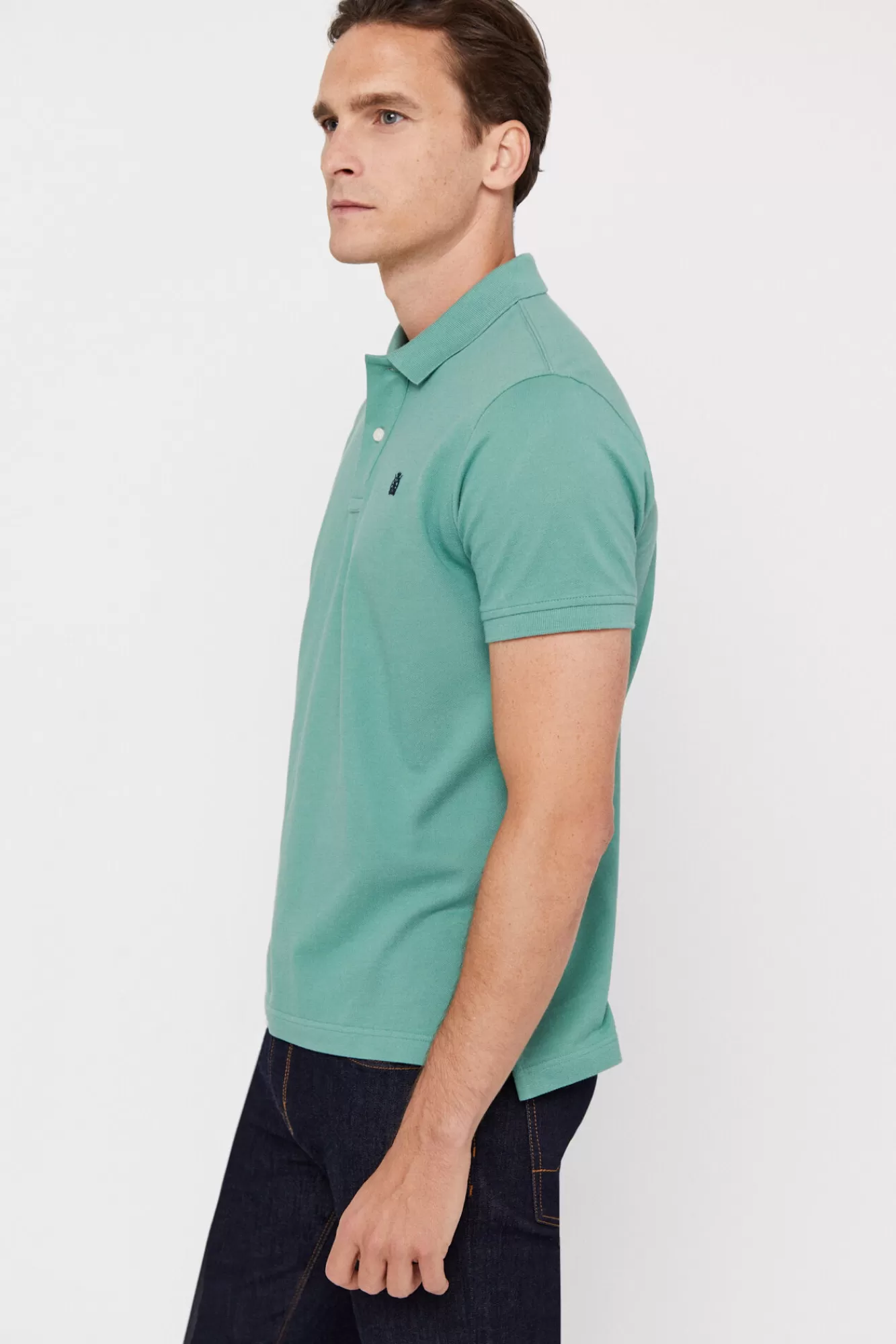 Shop Cortefiel Pique Polo Shirt With Logo Green