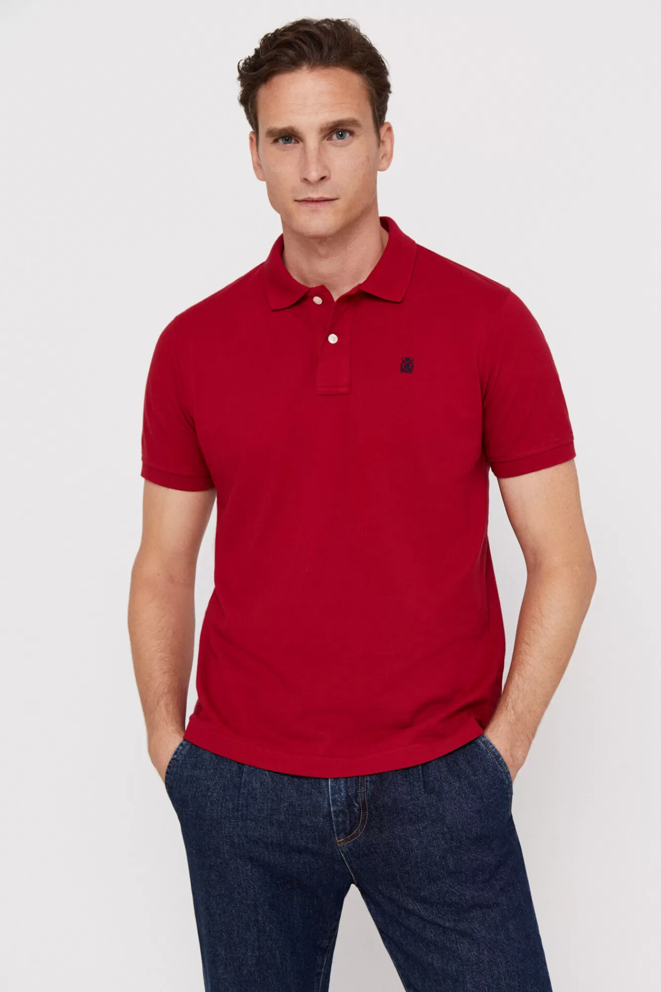 Online Cortefiel Pique Polo Shirt With Logo Maroon