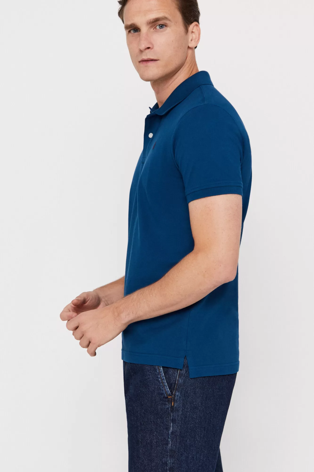 Discount Cortefiel Pique Polo Shirt With Logo Turquoise