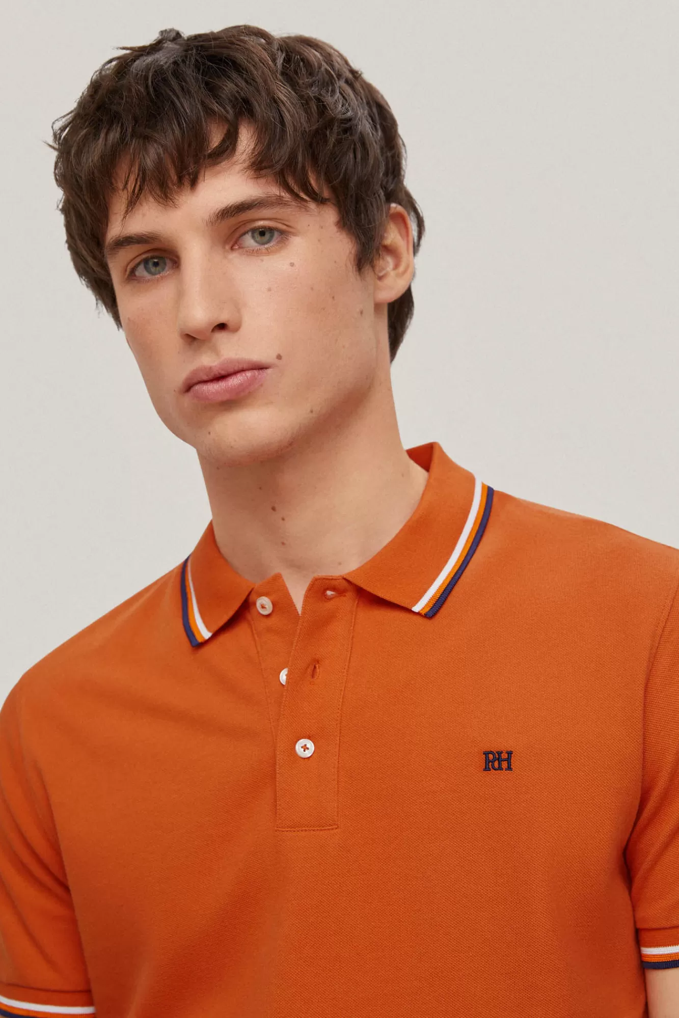 New Pedro del Hierro Pique Tipped Polo Shirt Orange