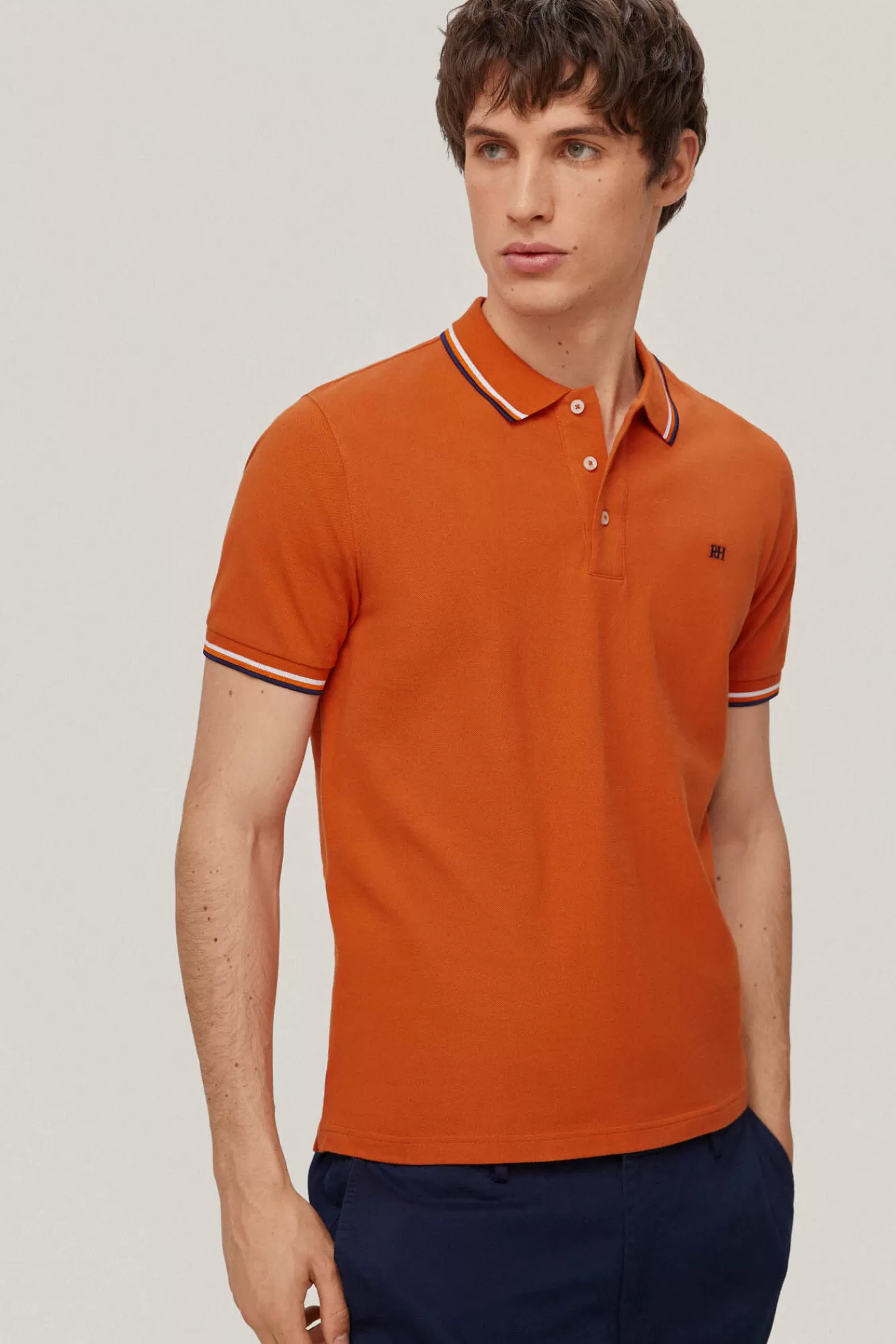 New Pedro del Hierro Pique Tipped Polo Shirt Orange