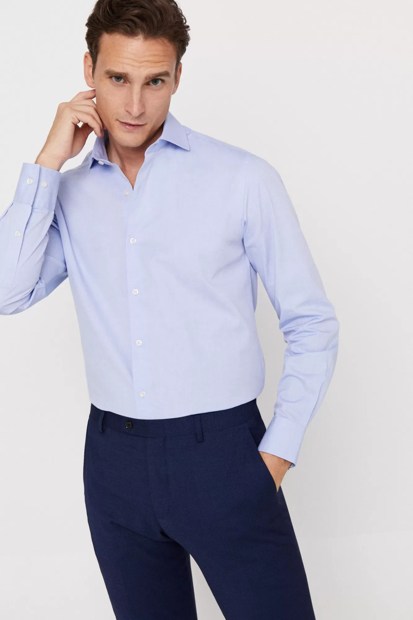 Best Cortefiel Plain Easy-Iron Dress Shirt Blue