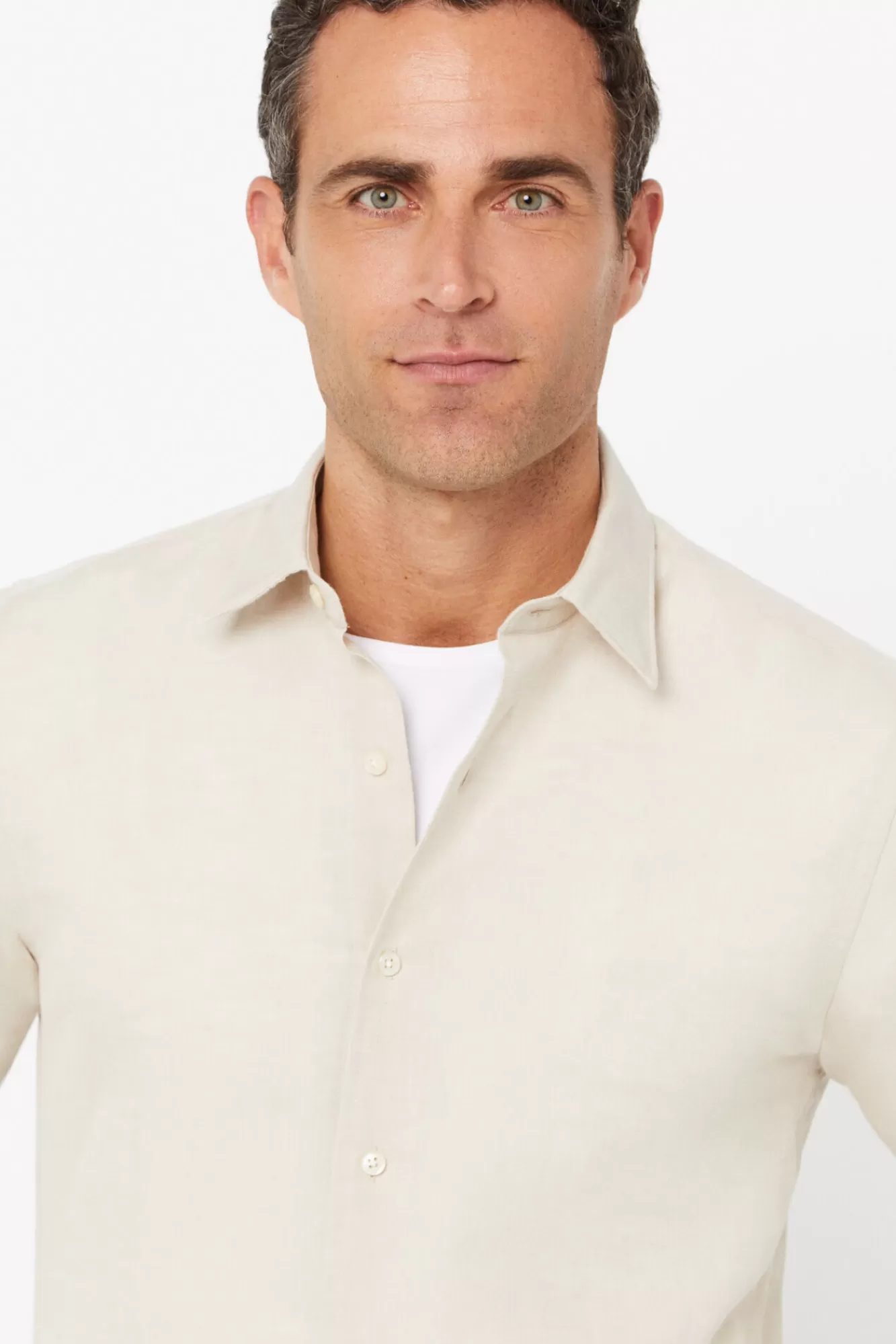 Hot Cortefiel Plain Linen Cotton Shirt Beige