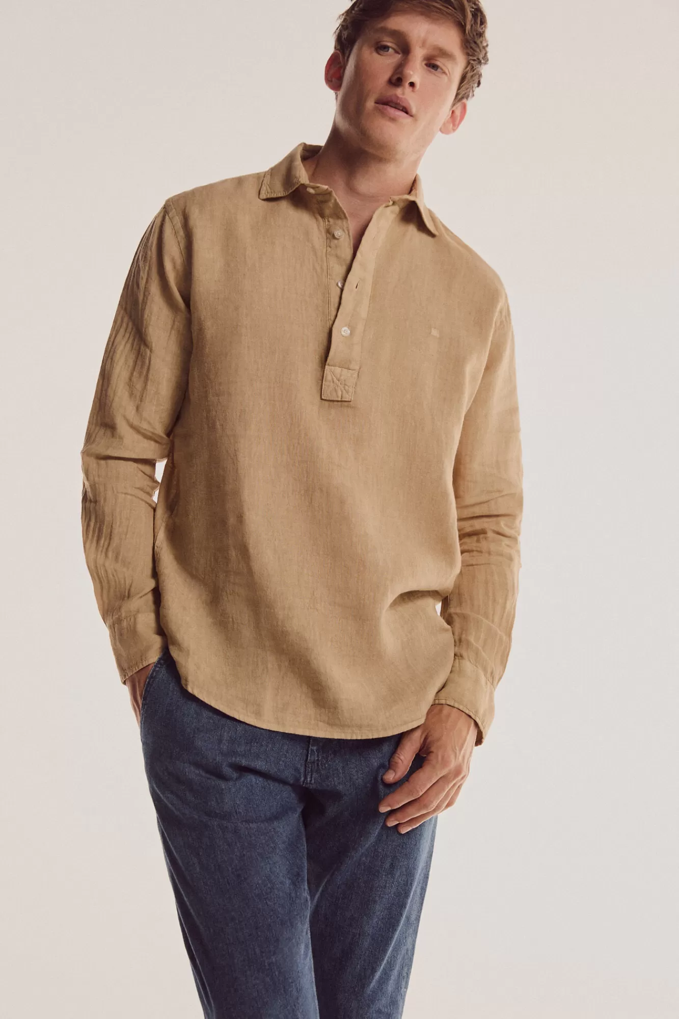 Hot Pedro del Hierro Plain Linen Polo Shirt Beige