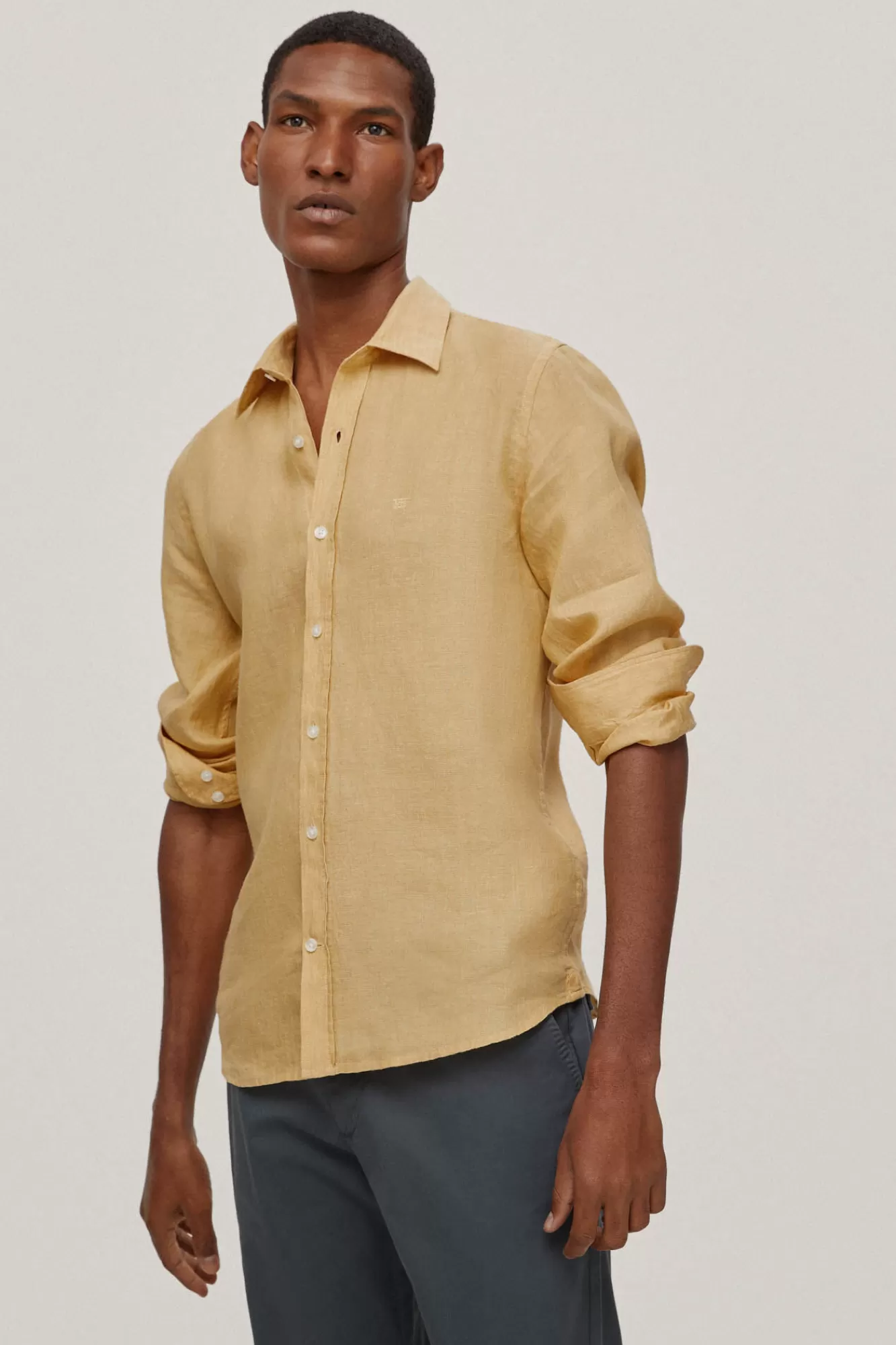 New Pedro del Hierro Plain Linen Shirt Yellow