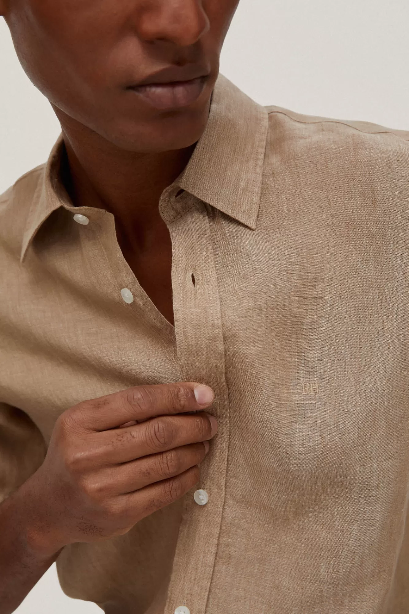 Hot Pedro del Hierro Plain Linen Shirt Beige