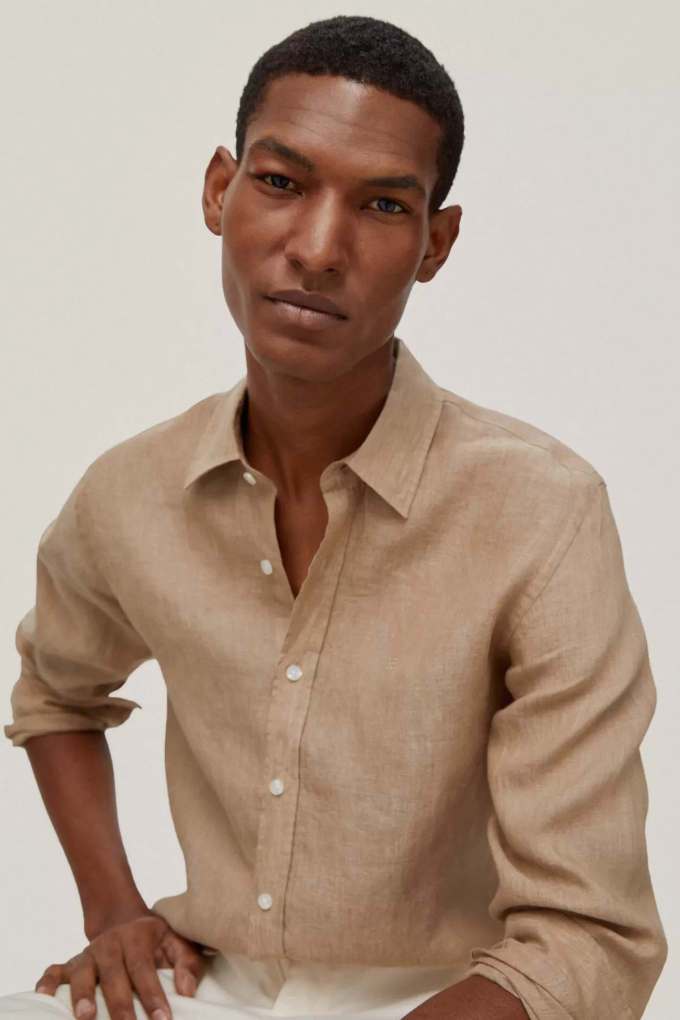 Hot Pedro del Hierro Plain Linen Shirt Beige