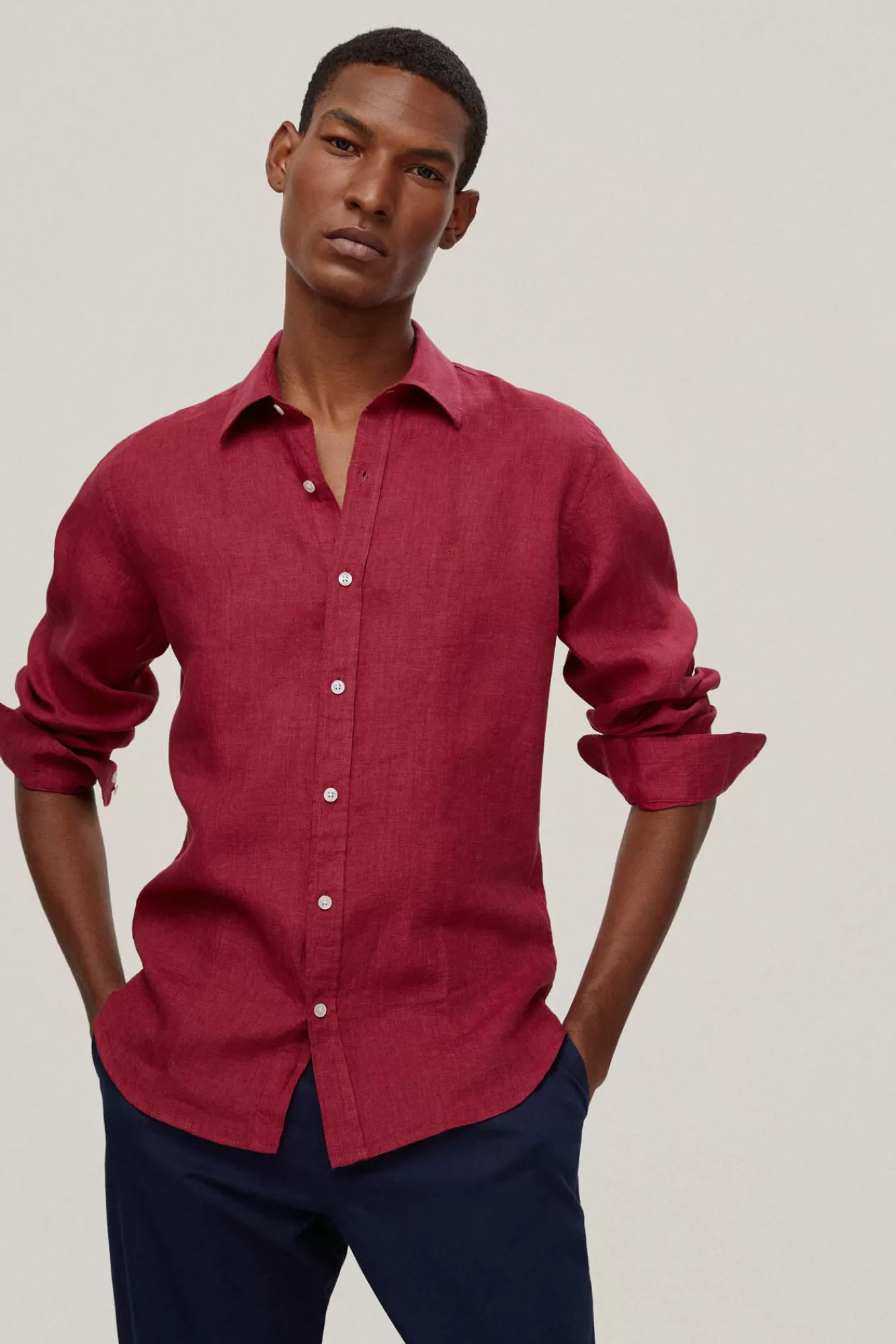 Flash Sale Pedro del Hierro Plain Linen Shirt Burgundy