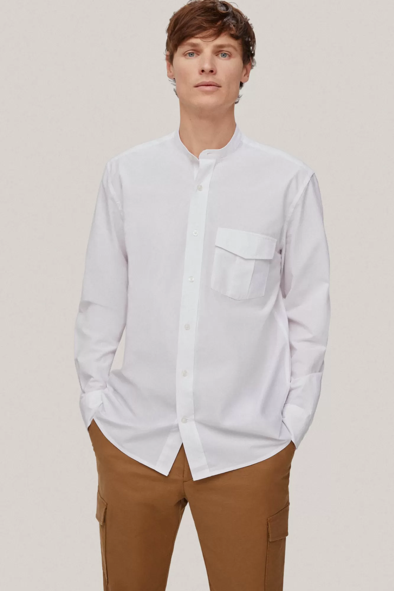 Best Pedro del Hierro Plain Mandarin Collar Shirt White