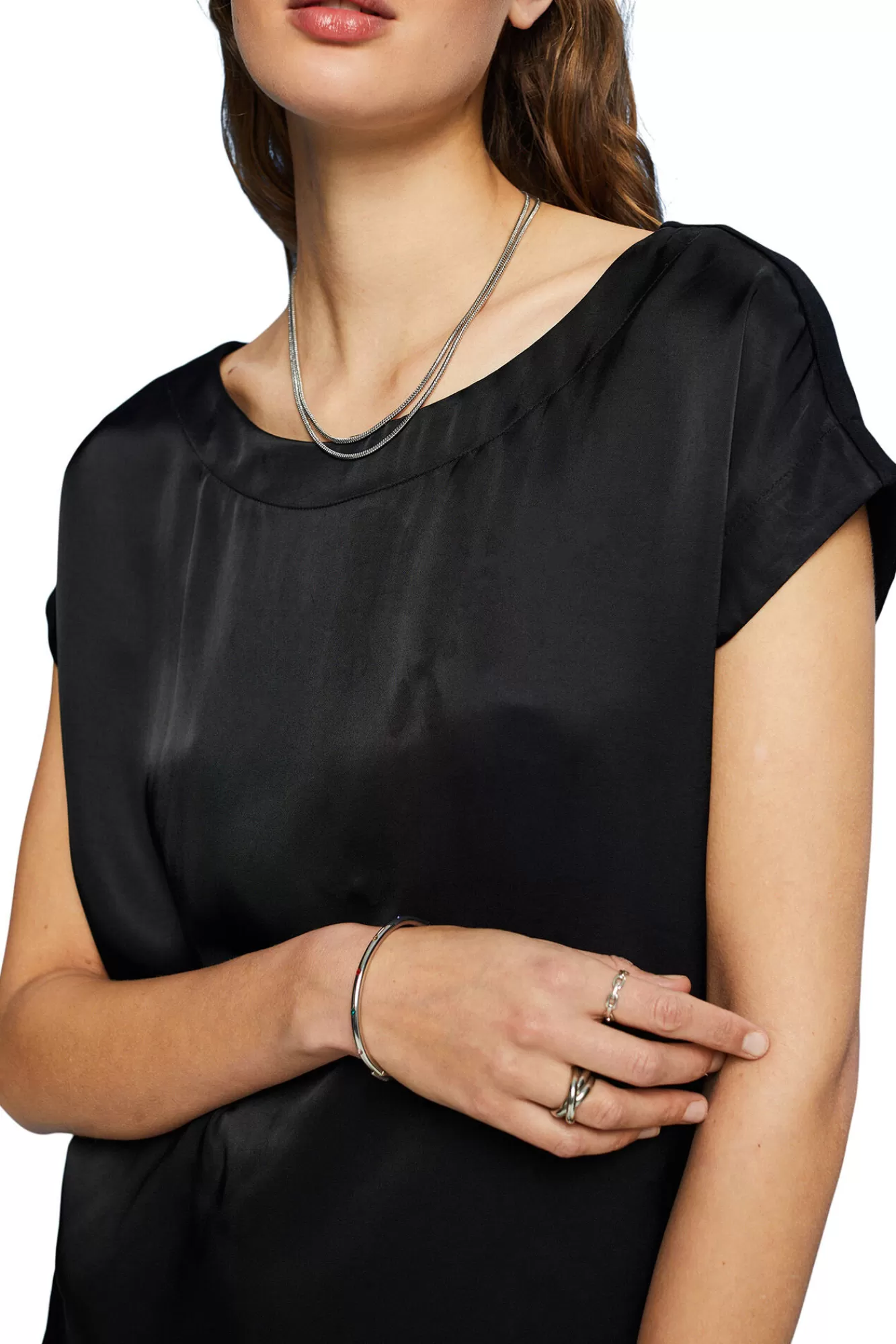 Fashion Esprit Plain Satin Finish Viscose Blouse Black