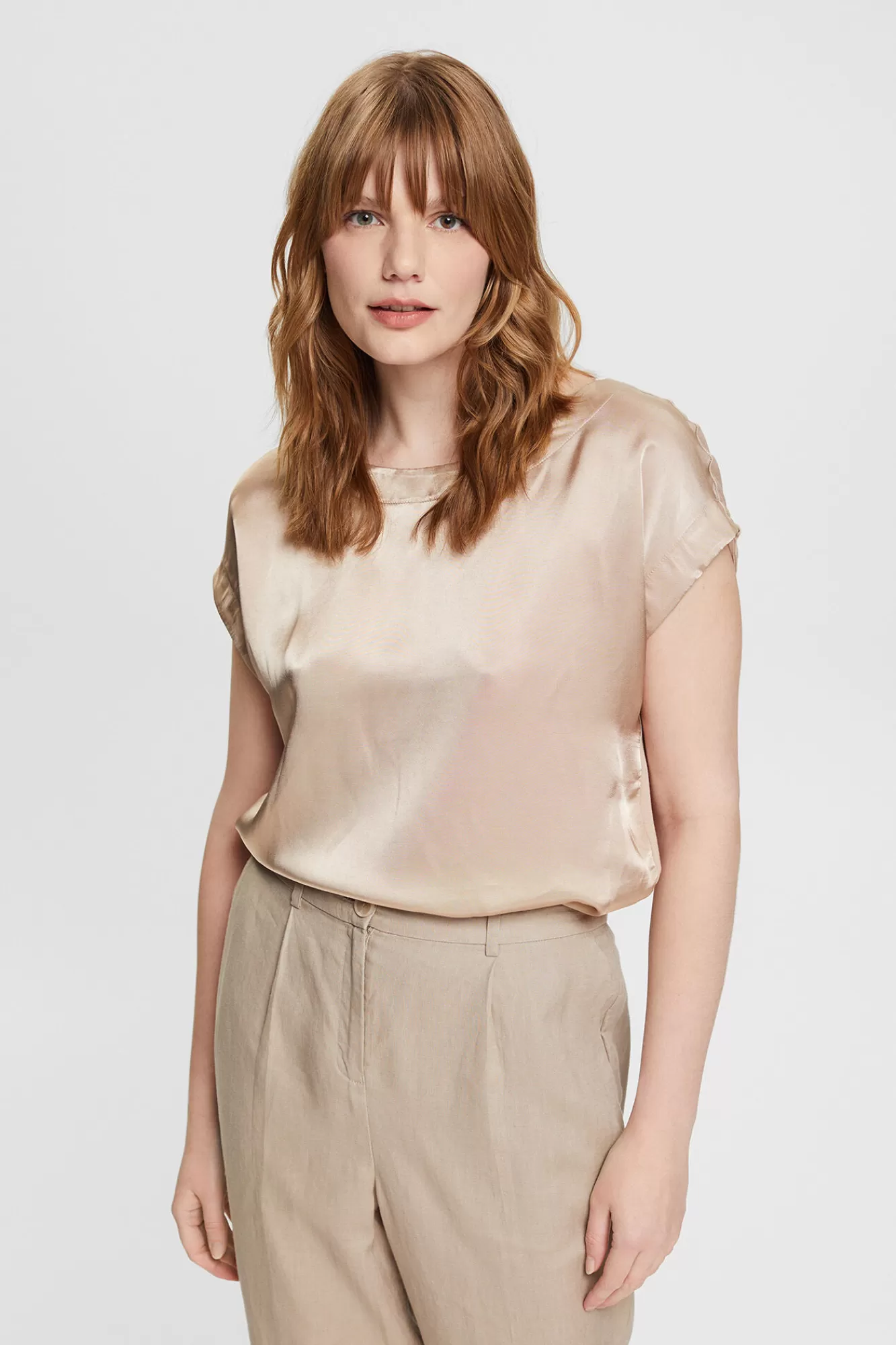 Shop Esprit Plain Satin Finish Viscose Blouse Nude