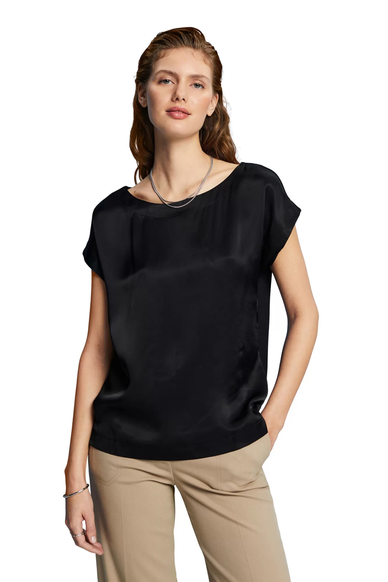 Fashion Esprit Plain Satin Finish Viscose Blouse Black