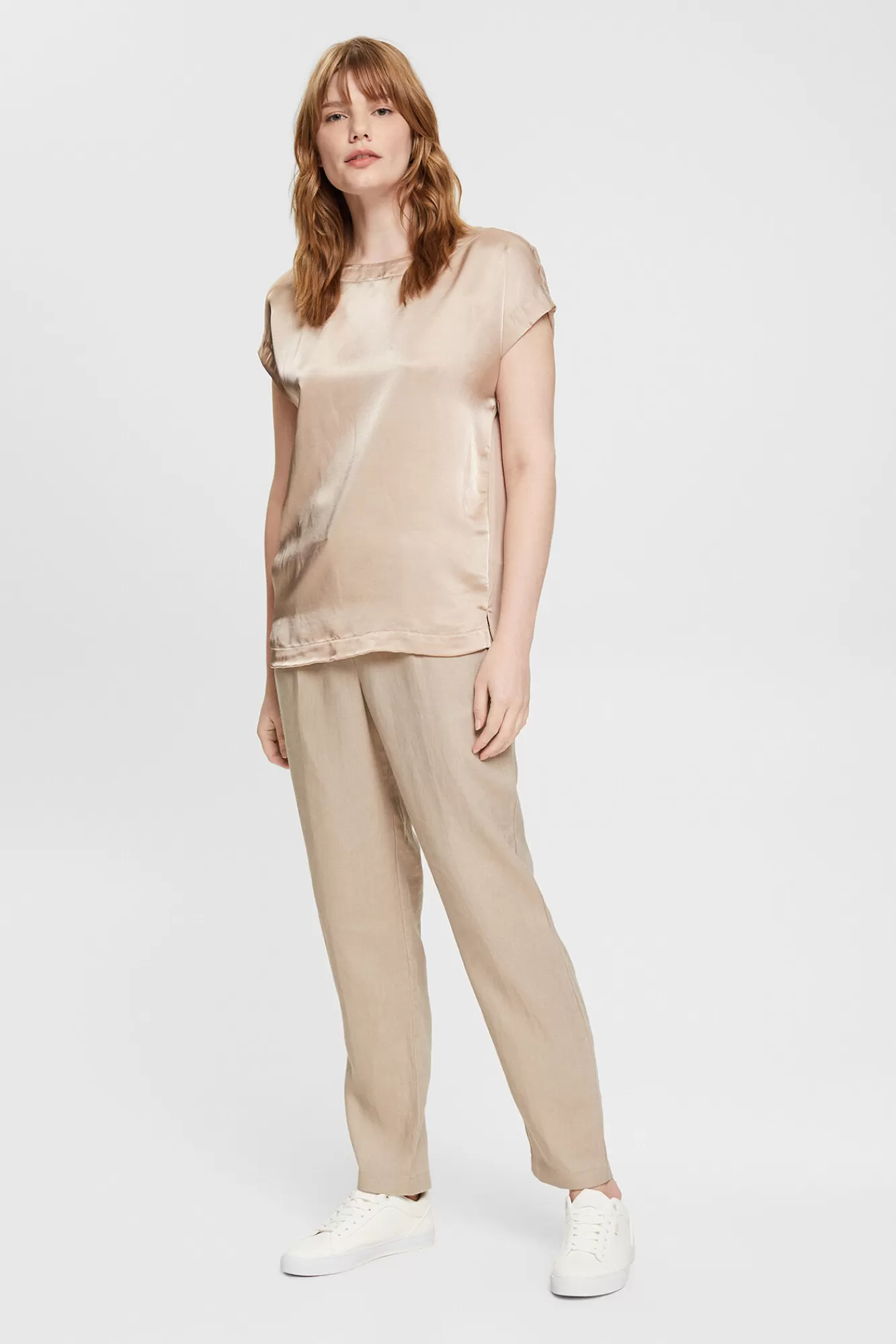 Shop Esprit Plain Satin Finish Viscose Blouse Nude