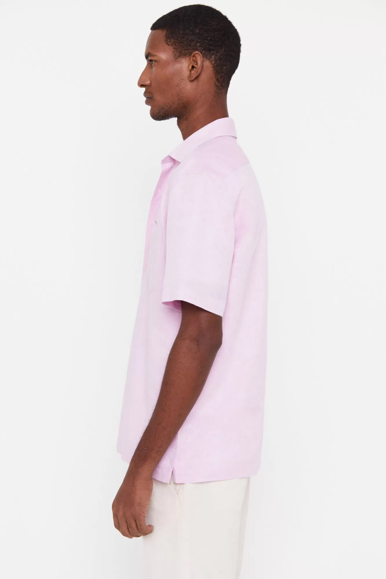 Cheap Cortefiel Plain Short-Sleeved Linen And Cotton Shirt Pink