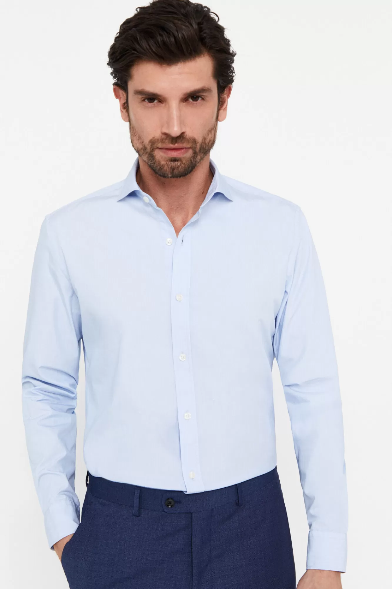 New Cortefiel Plain Slim Fit Coolmax Shirt Blue