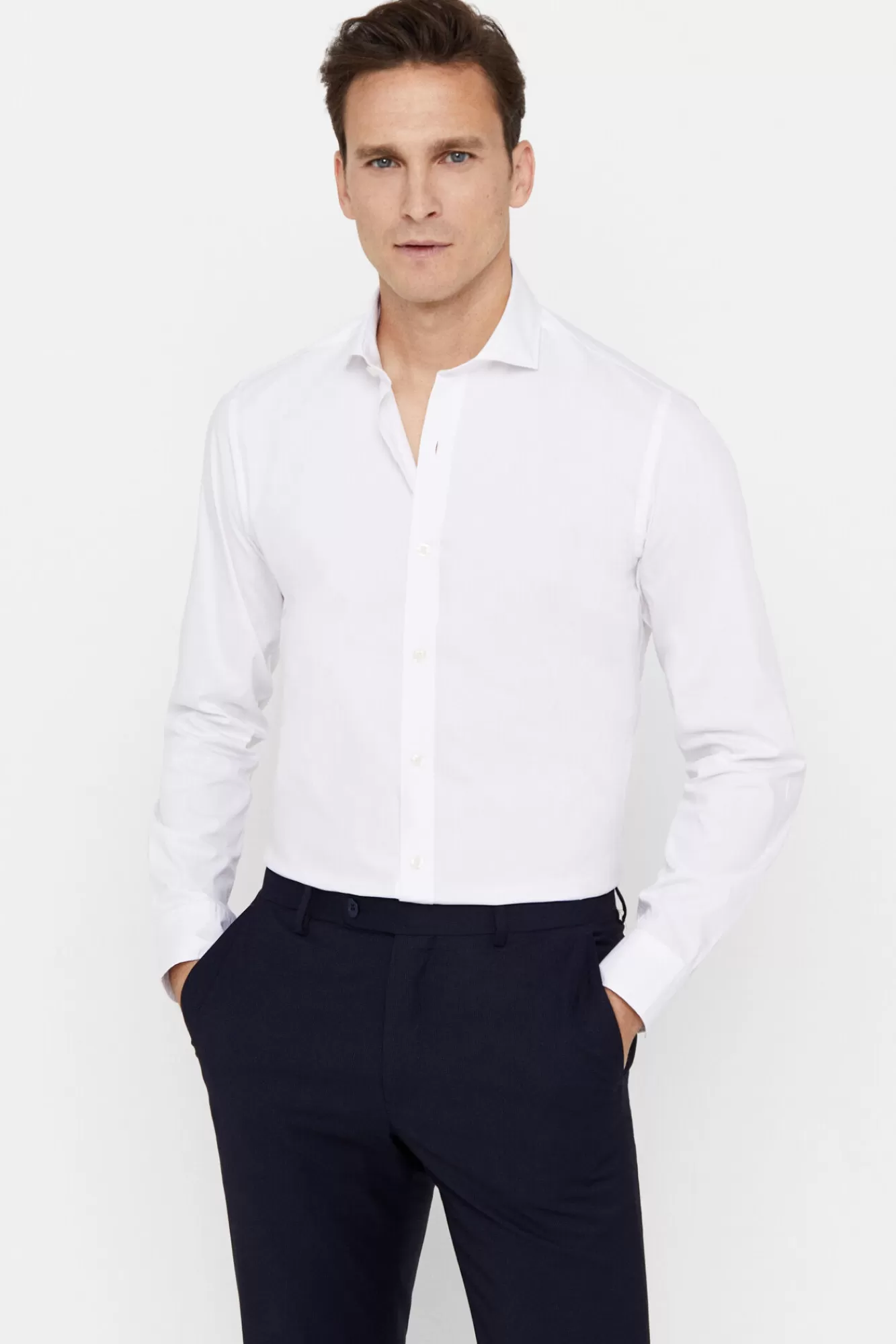 New Cortefiel Plain Slim Fit Coolmax Shirt White