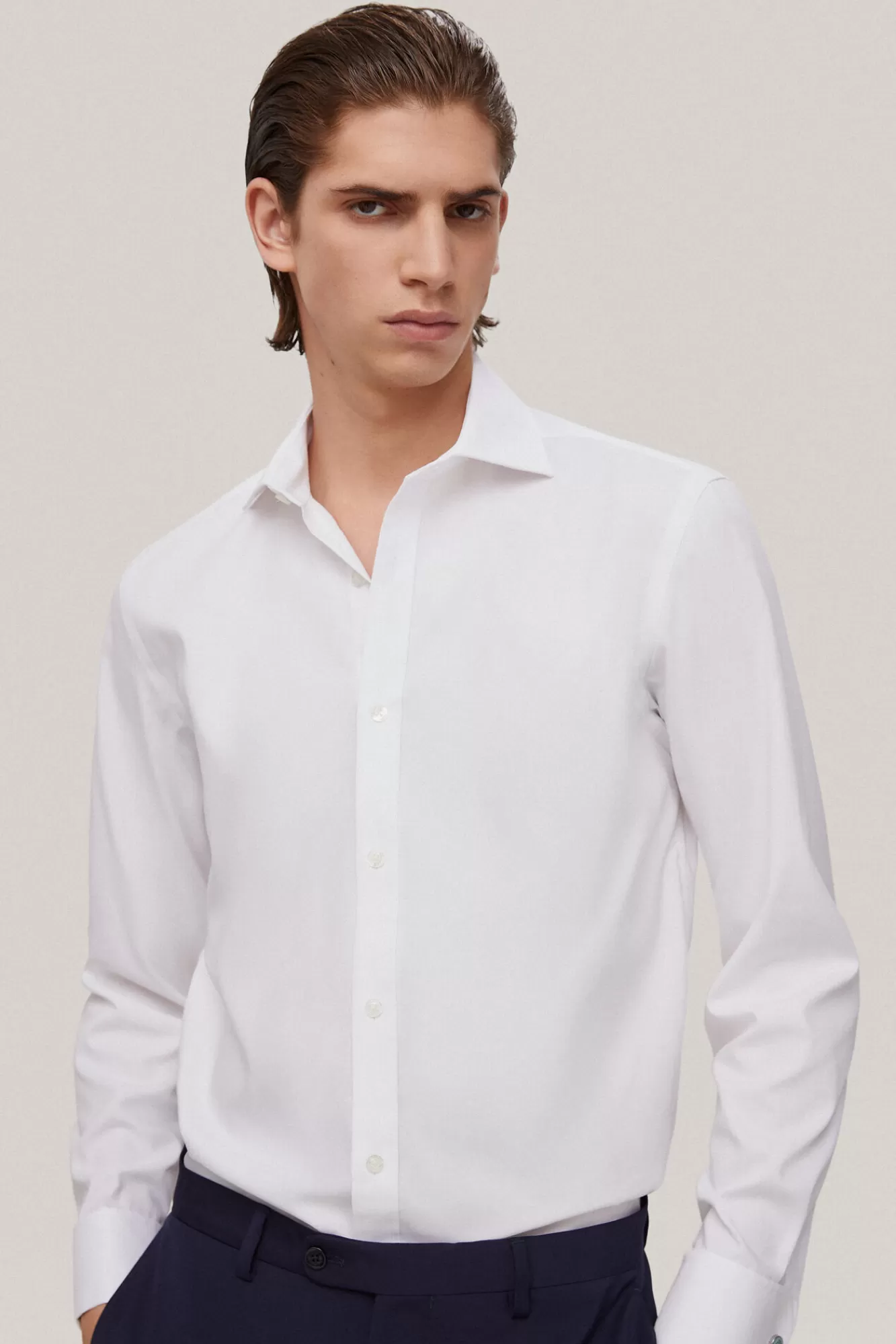 Sale Pedro del Hierro Plain Structured Cuff Link Dress Shirt, Non-Iron + Stain-Resistant White