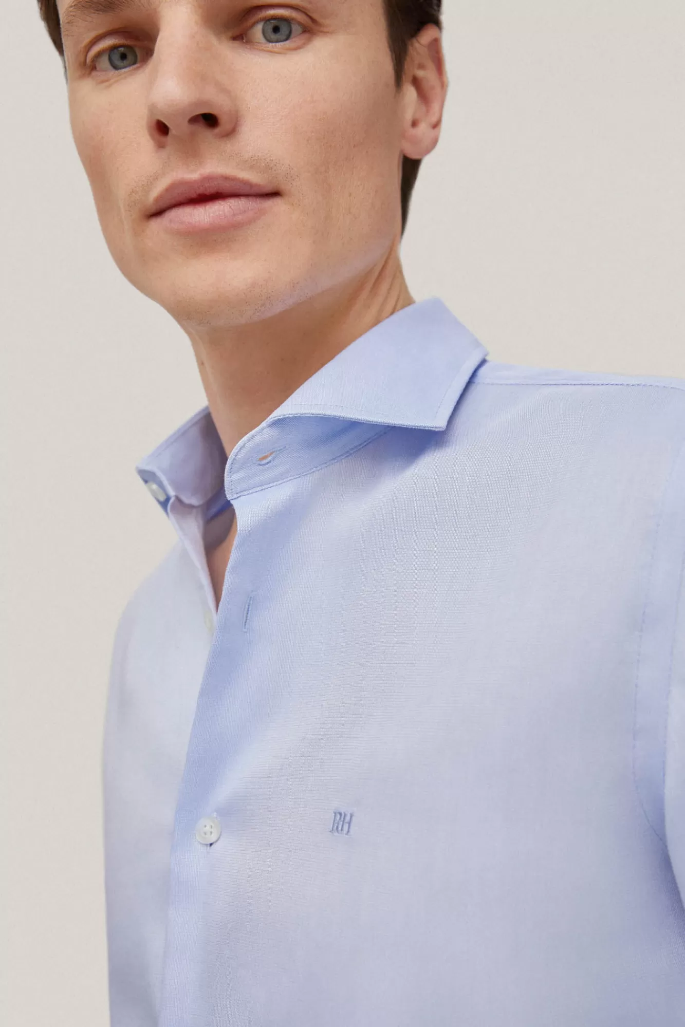 Online Pedro del Hierro Plain Textured Non-Iron + Stain-Resistant Dress Shirt Blue