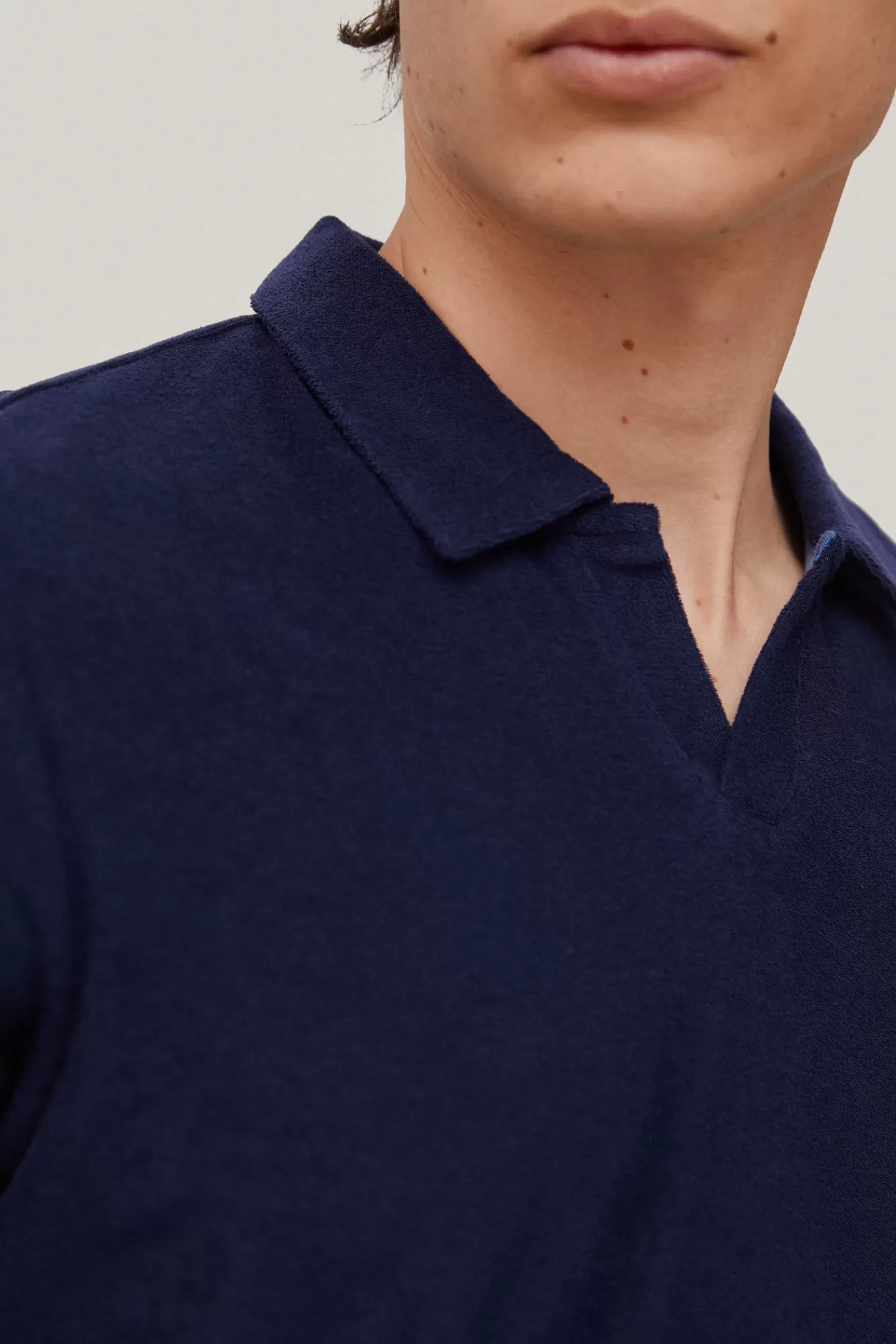 Store Pedro del Hierro Plain Towelling Open Neck Polo Shirt Blue