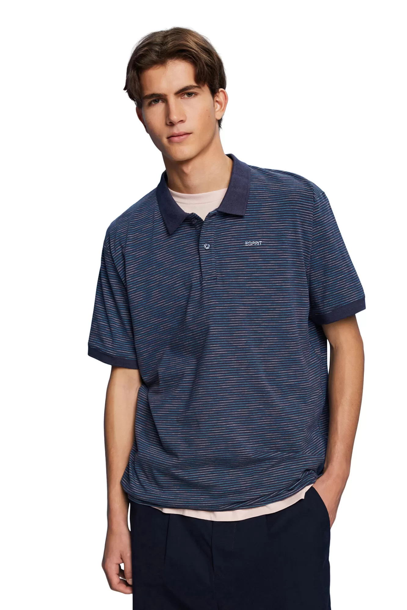 Discount Esprit Polo Rayas Melange Con Viscosa Printed Blue