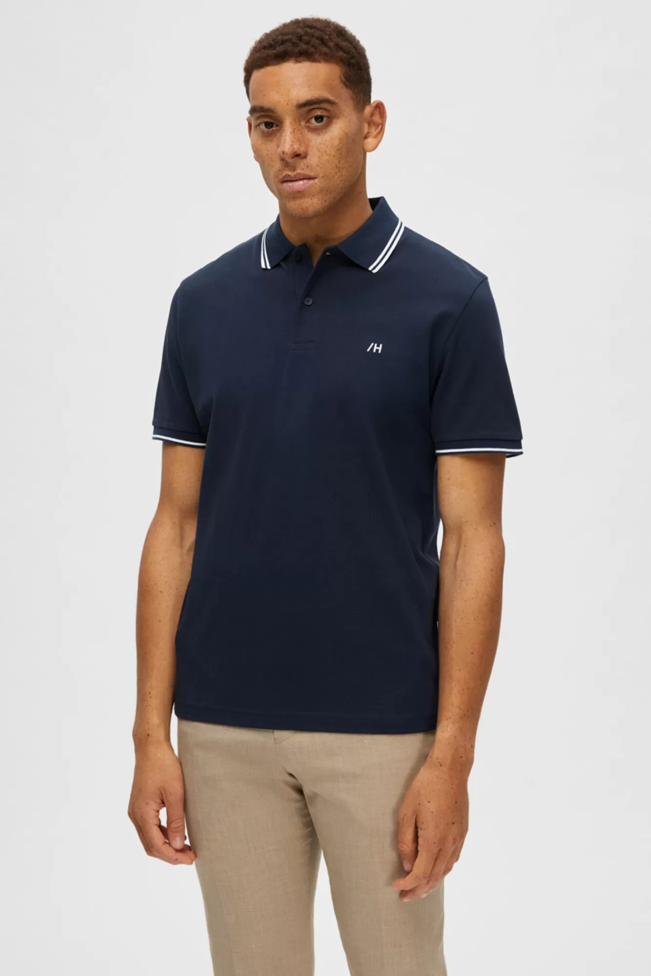 Fashion Selected Polo Shirt In 100% Organic Cotton With Embroidered Logo Navy