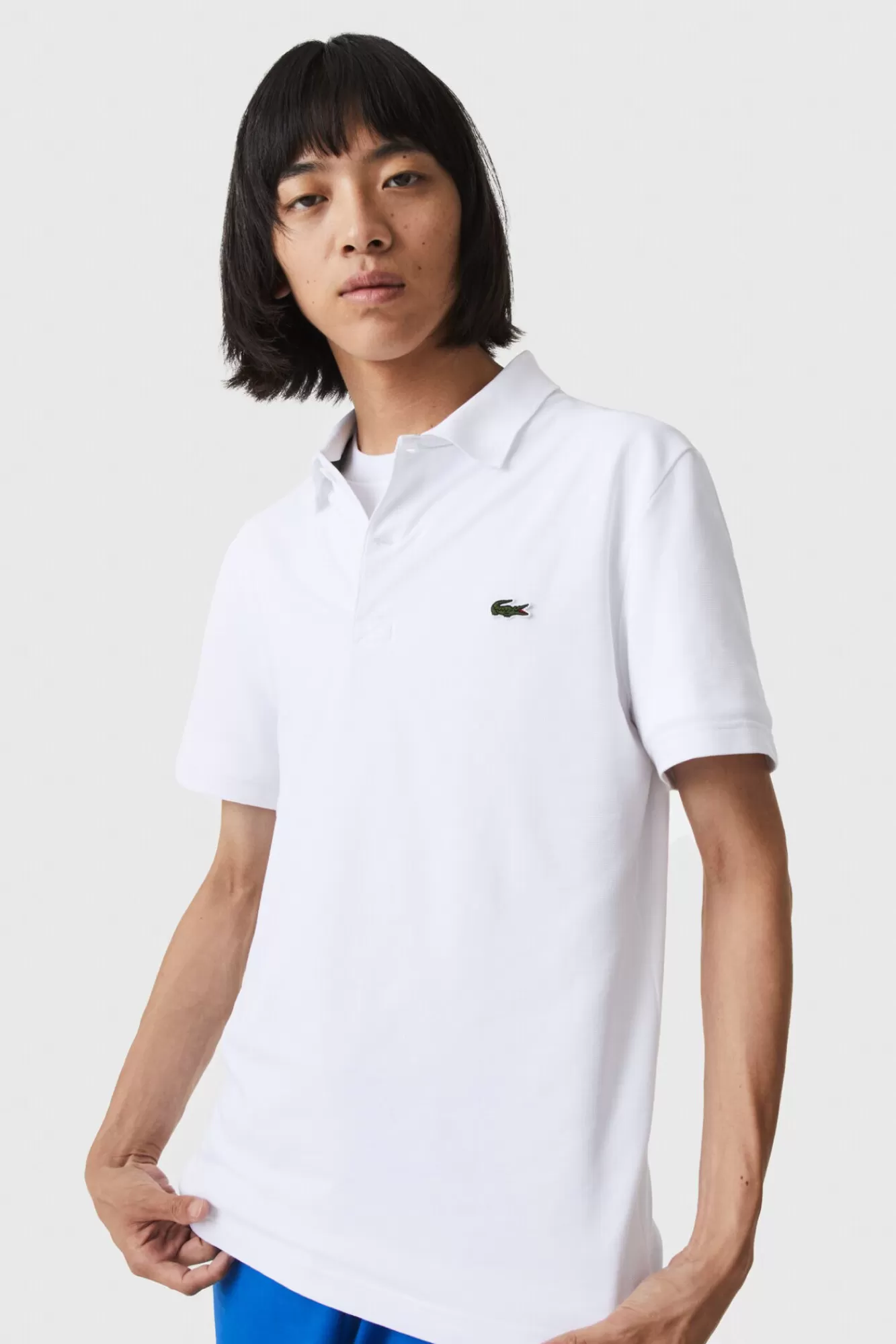 Fashion Lacoste Polo Shirt With Stitched Crocodile Embroidery White