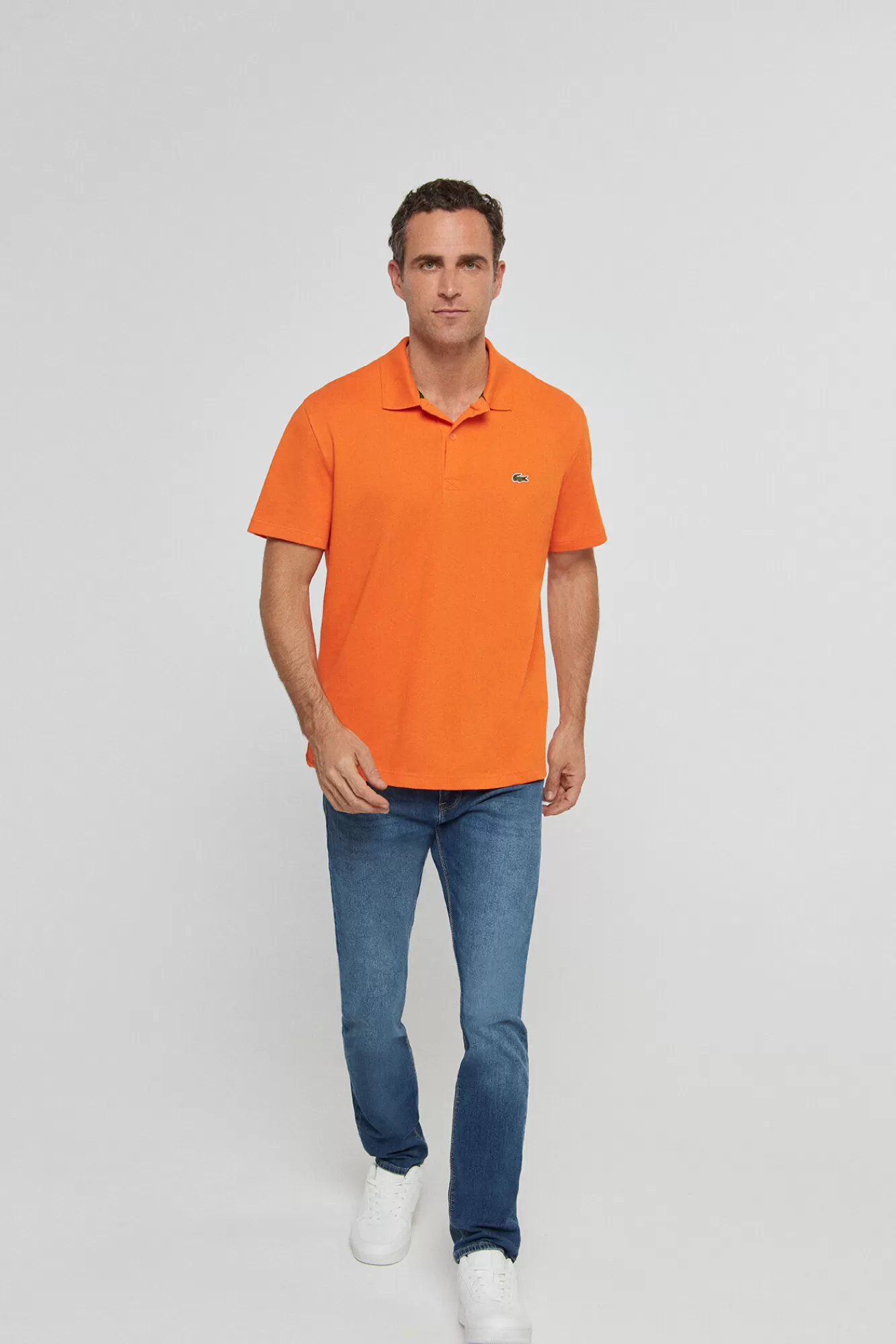 Sale Lacoste Polo Shirt With Stitched Crocodile Embroidery Orange