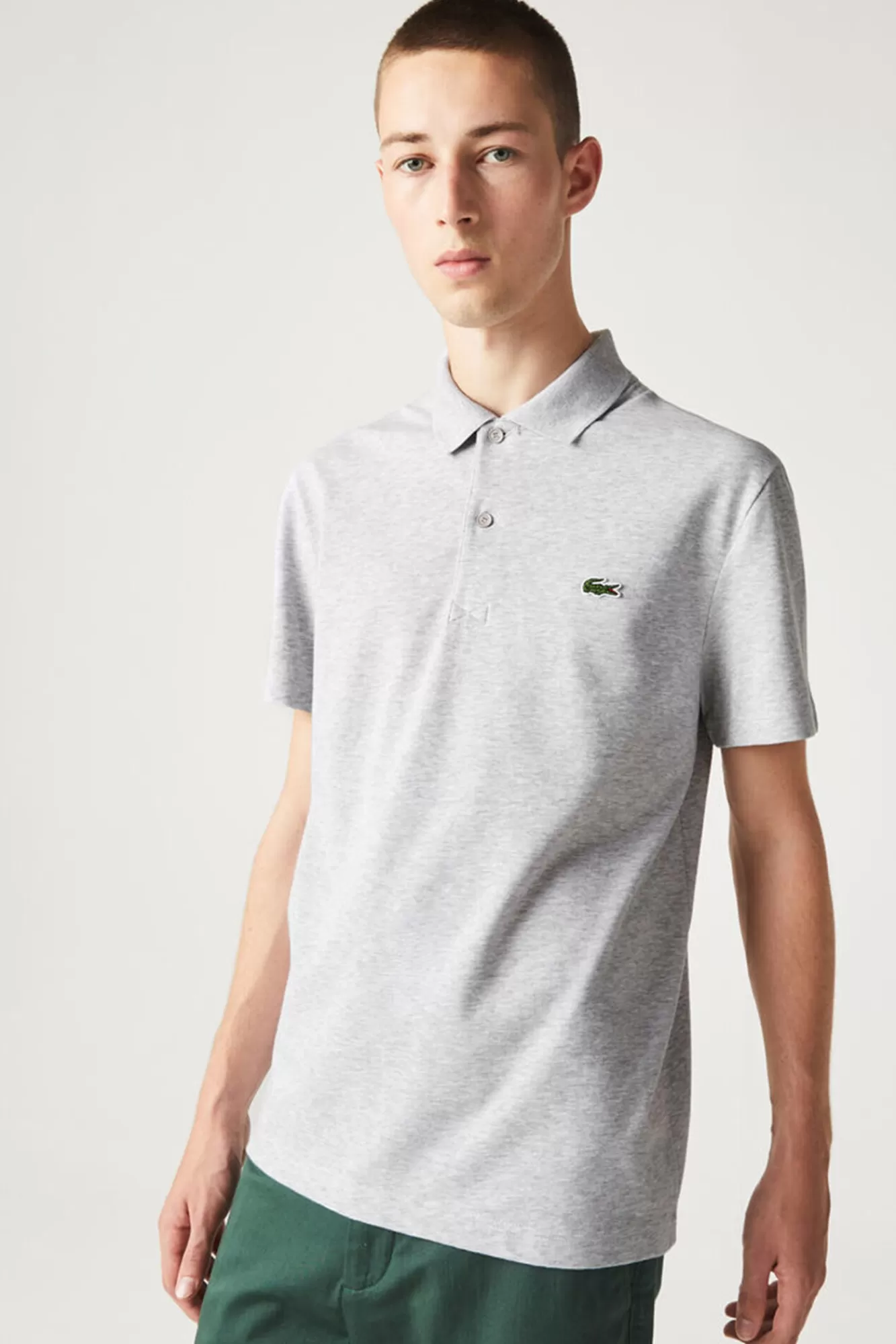 Best Sale Lacoste Polo Shirt With Stitched Crocodile Embroidery Grey