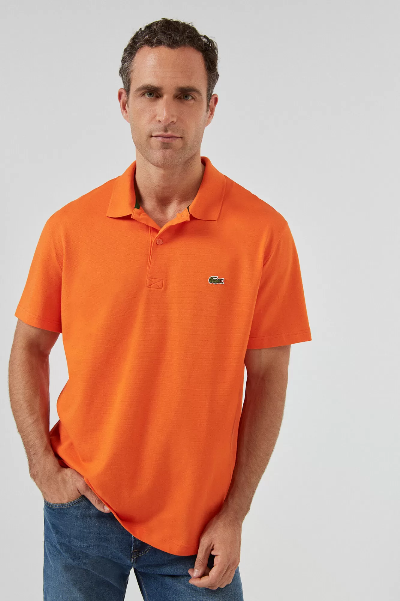 Sale Lacoste Polo Shirt With Stitched Crocodile Embroidery Orange