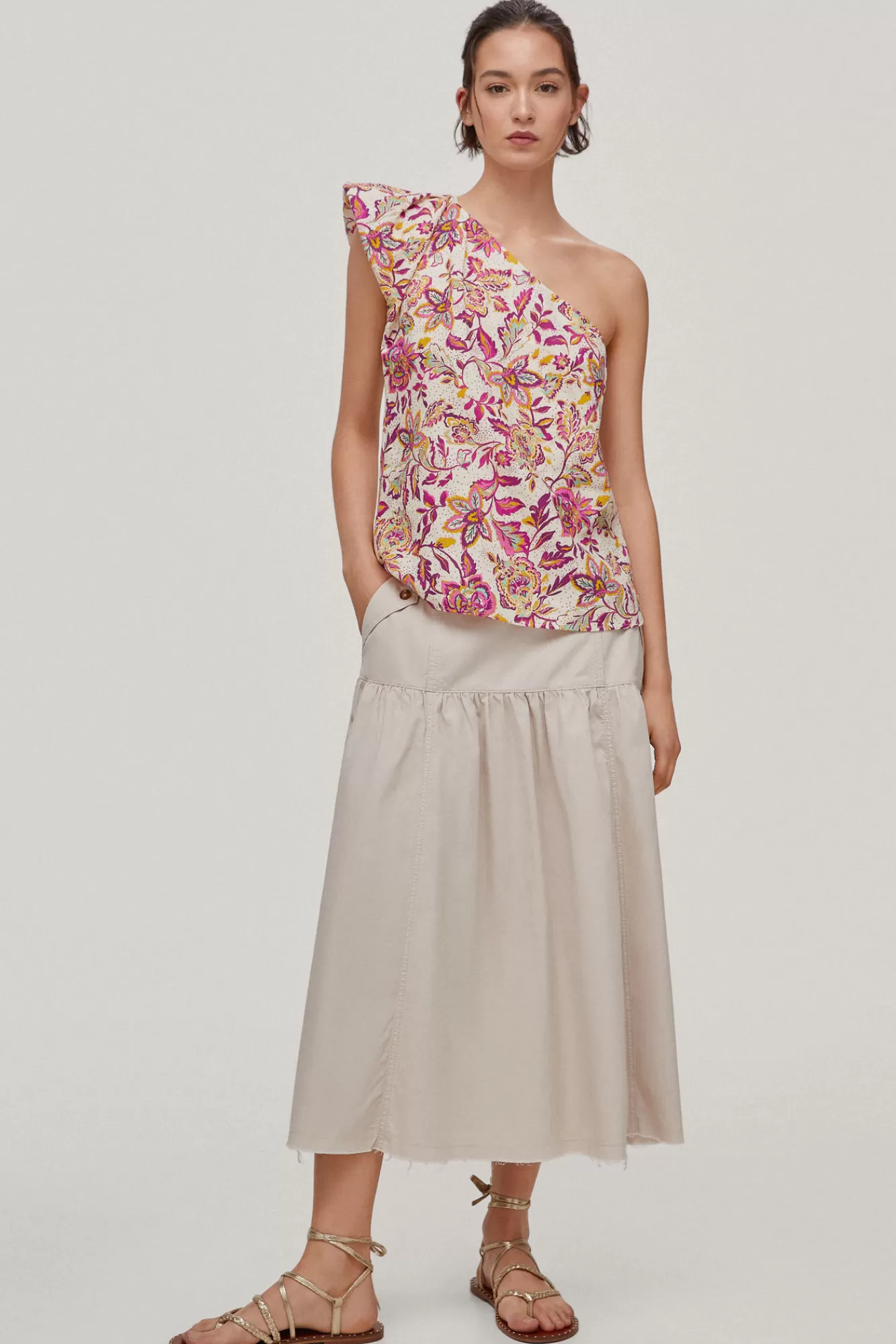 New Pedro del Hierro Printed Asymmetric Top, Puffed Shoulder Several