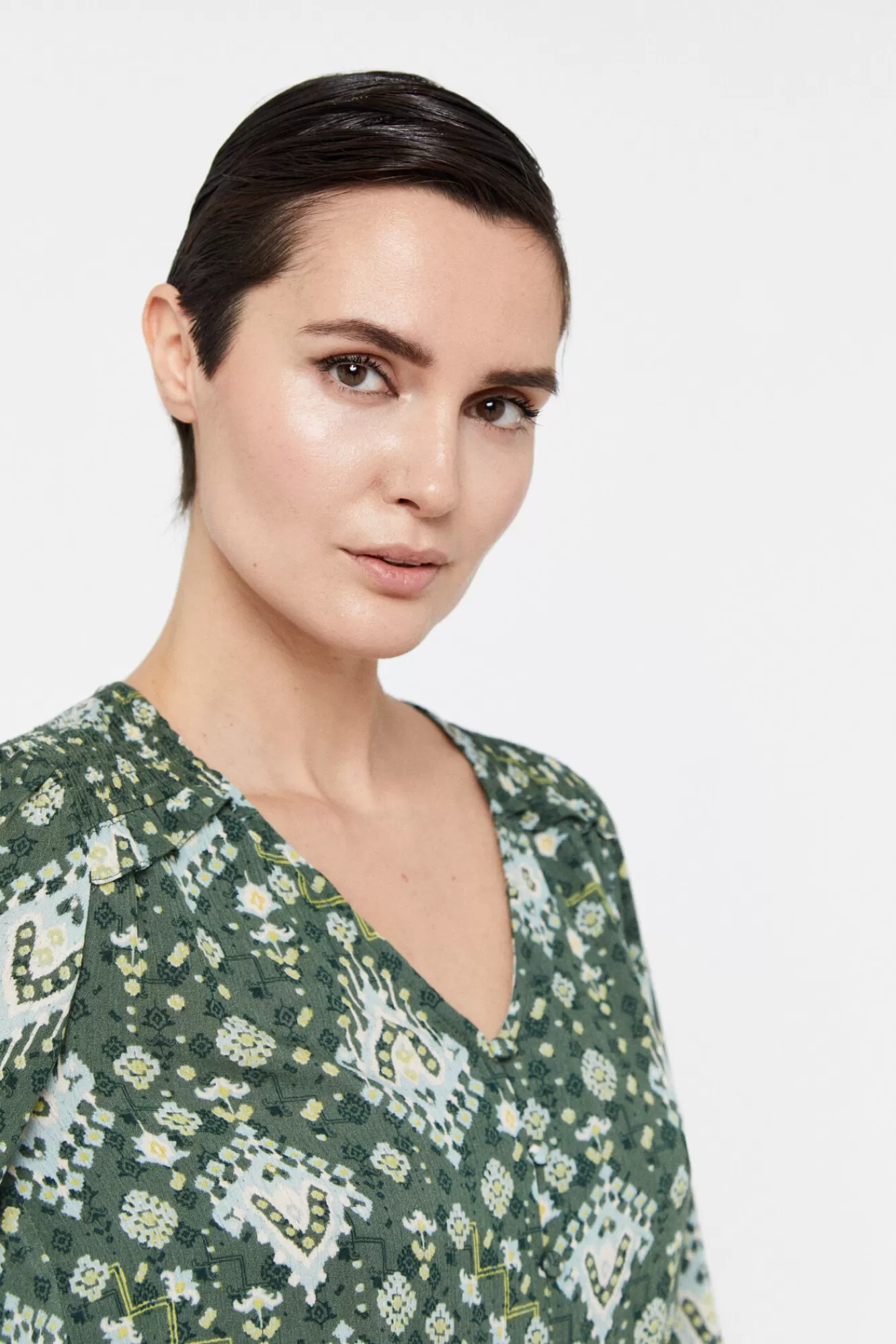 Cheap Cortefiel Printed Blouse Printed Green