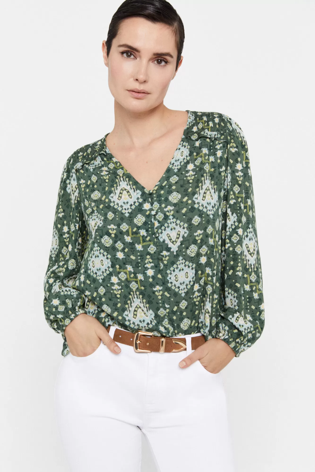 Cheap Cortefiel Printed Blouse Printed Green