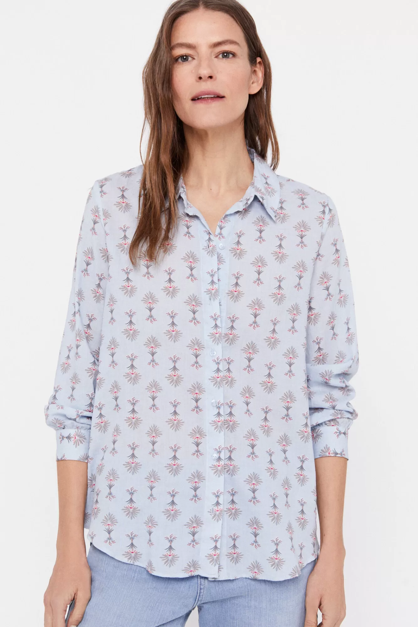 Best Sale Cortefiel Printed Cotton Shirt Printed Blue