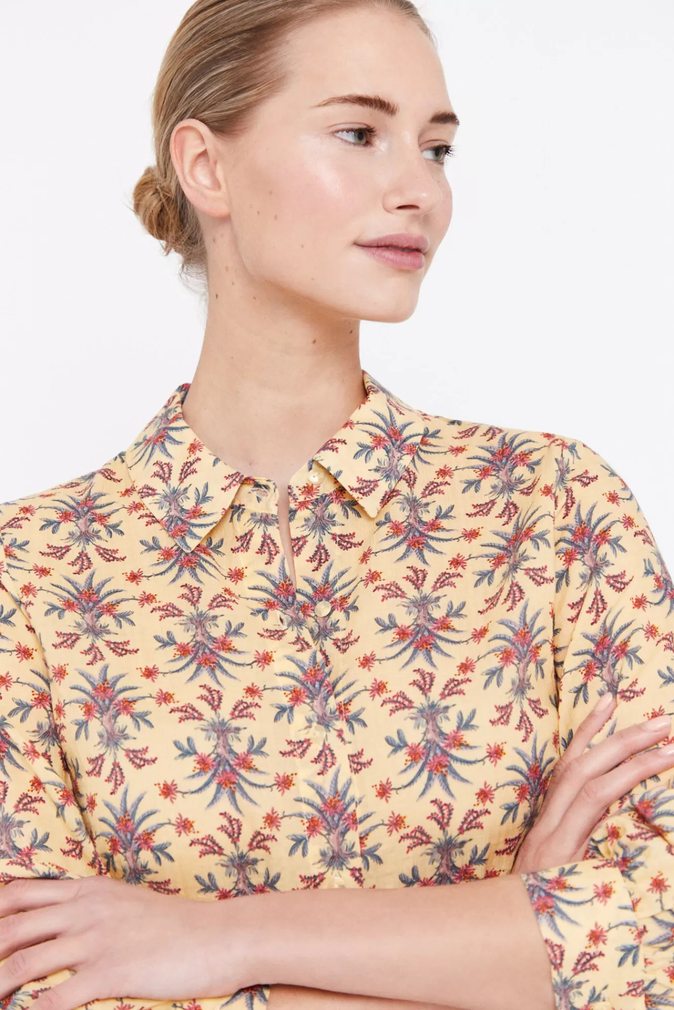 Clearance Cortefiel Printed Cotton Shirt Printed Yellow