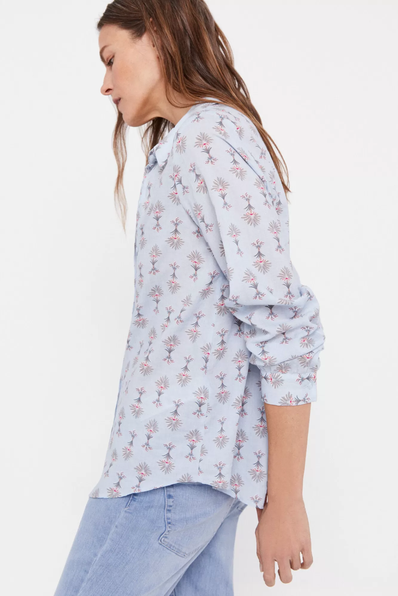 Best Sale Cortefiel Printed Cotton Shirt Printed Blue