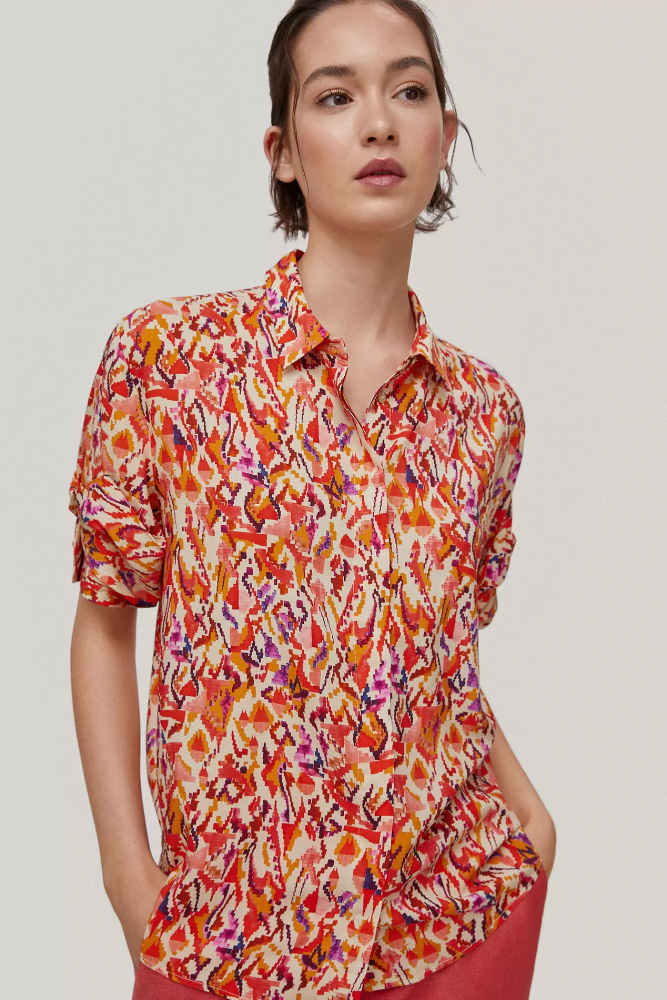 Cheap Pedro del Hierro Printed Cuff Detail Blouse Orange