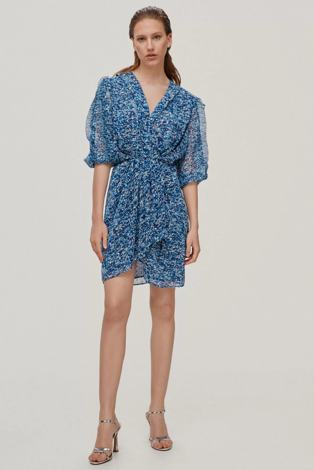 Sale Pedro del Hierro Printed Dress With Lurex Turquoise