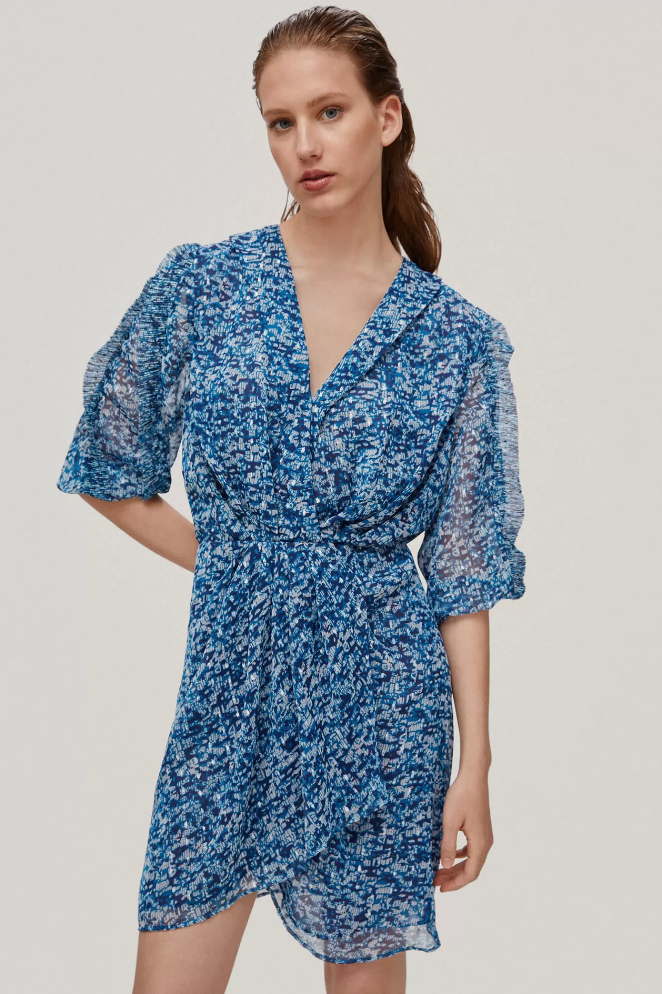 Sale Pedro del Hierro Printed Dress With Lurex Turquoise