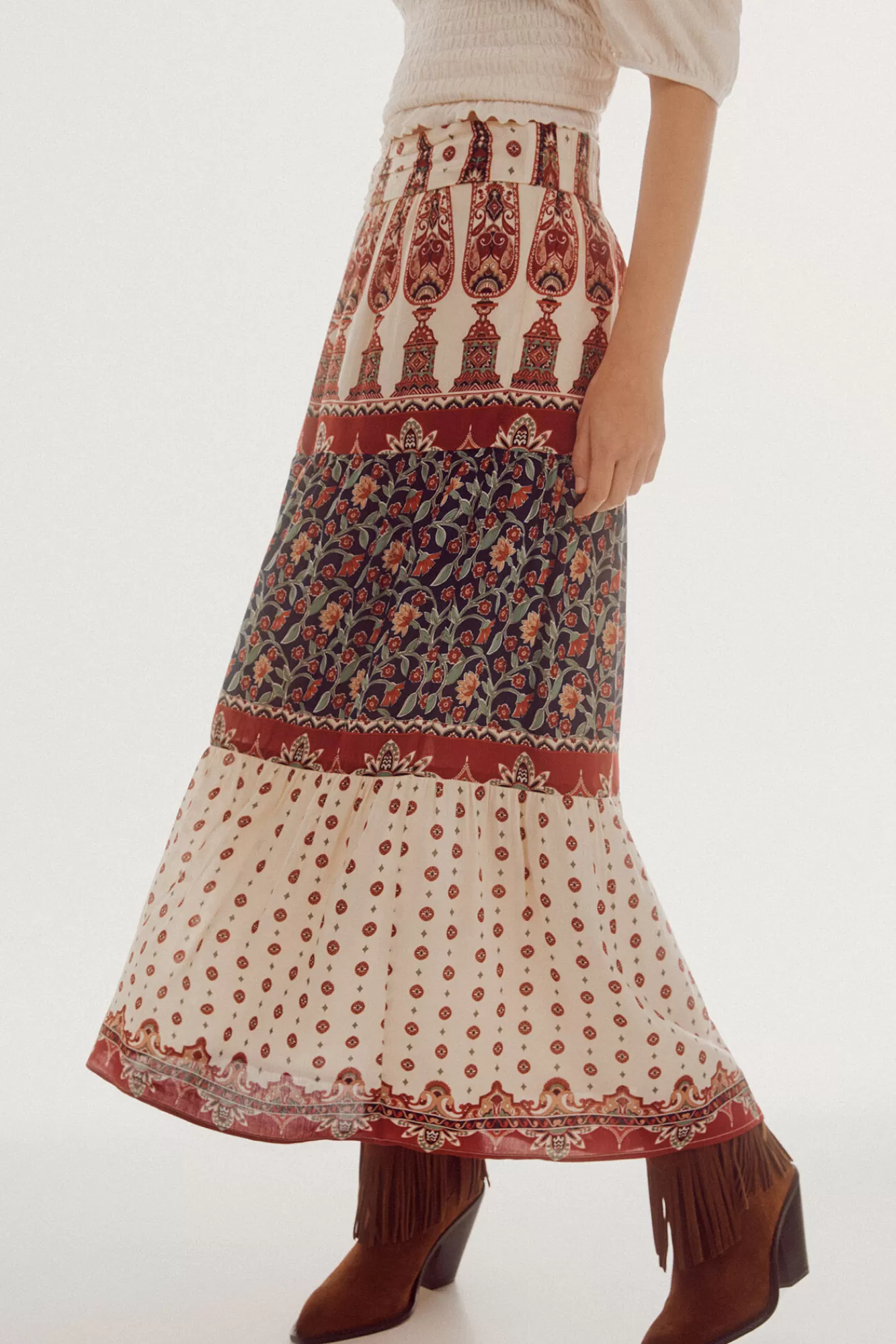 Hot Slowlove Printed Long Floaty Skirt Multicolour