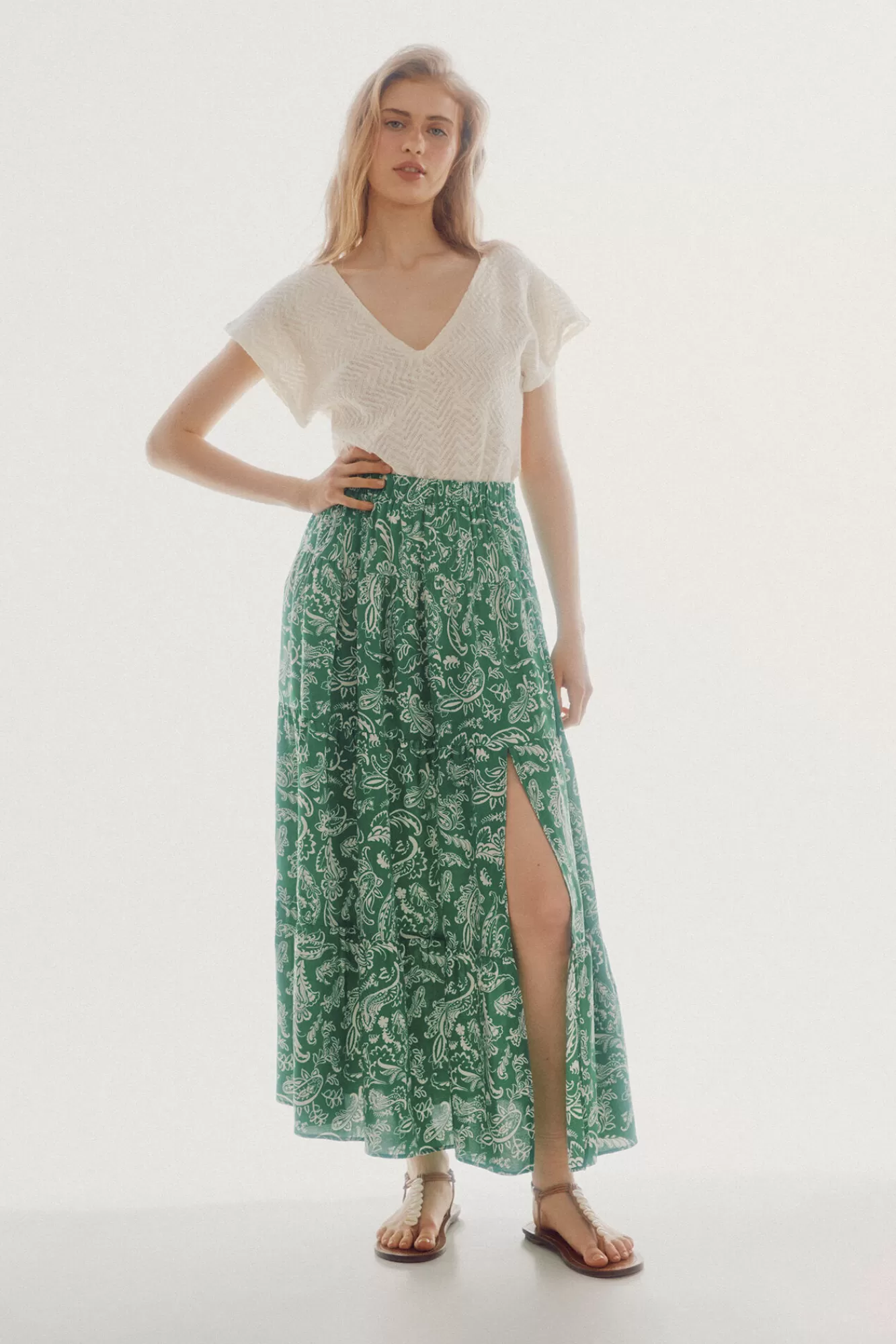 Cheap Slowlove Printed Midi Skirt Printed Green