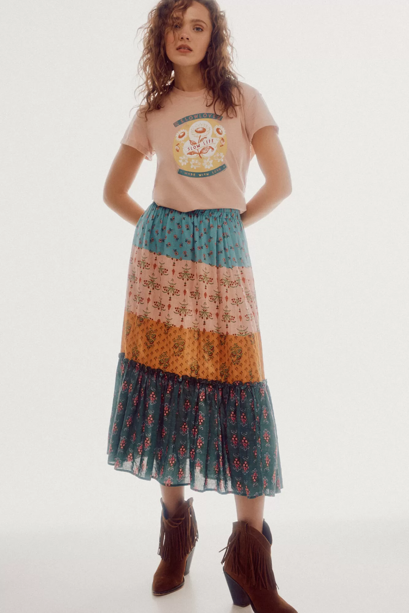 Cheap Slowlove Printed Midi Skirt Multicolour